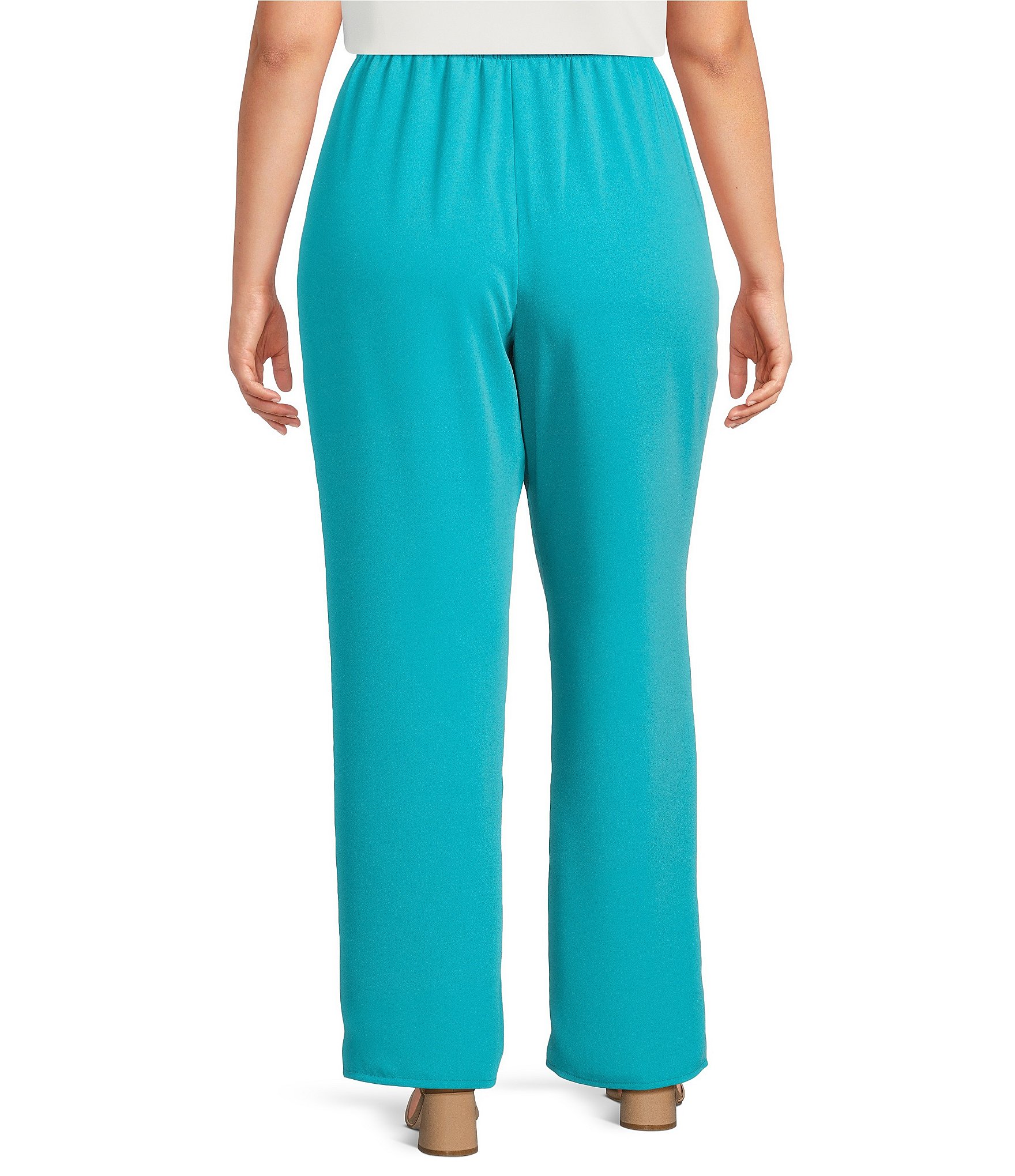 Caroline Rose Plus Size Matte Crepe Pull-On Straight Leg Pants