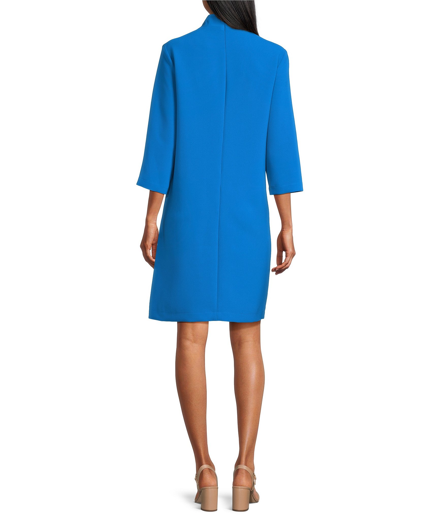 Caroline Rose Taylor Crepe Split Mandarin Collar 3/4 Sleeve A-Line Dress