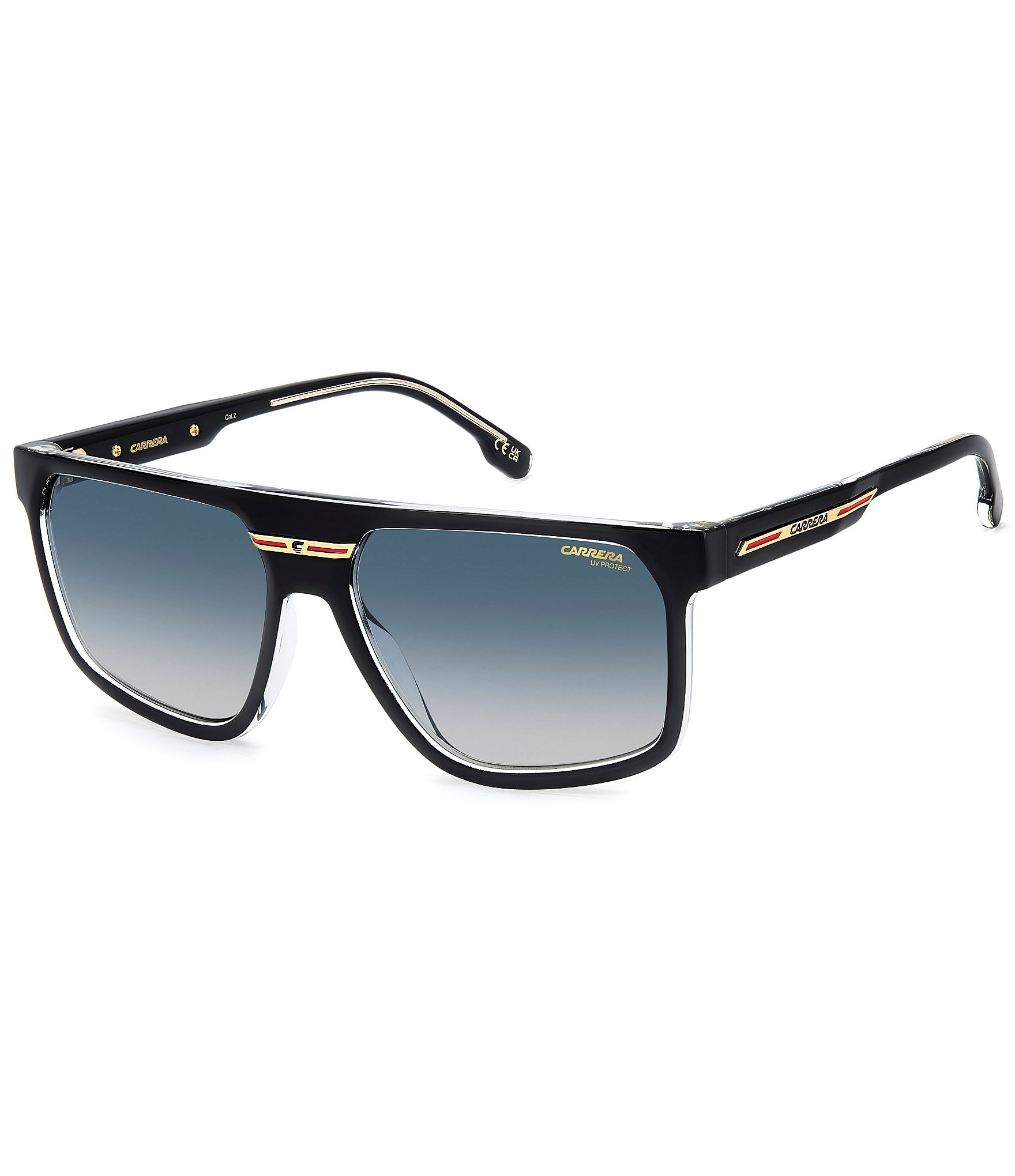 Carrera Matte Black/Green Rectangular Sunglasses For Men - Polarized With Mirror Coating