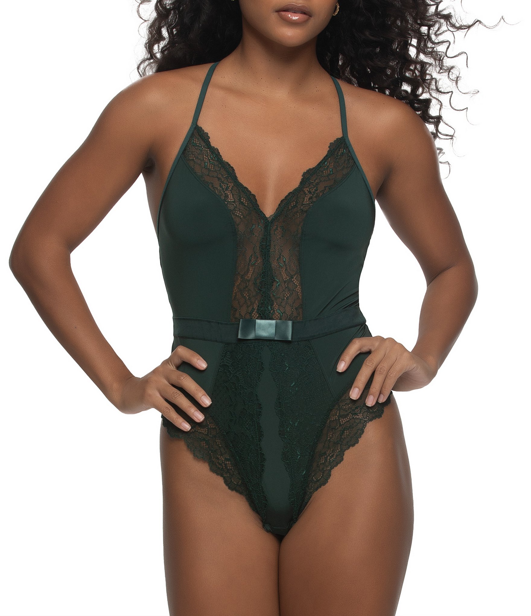 Cassandra Lace Thong Deep V-Neck Sleeveless Teddy