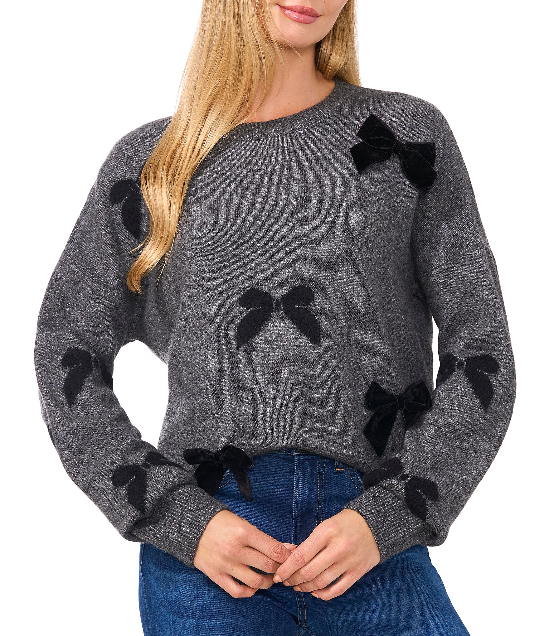 Cece Bow Detail Sweater Gray