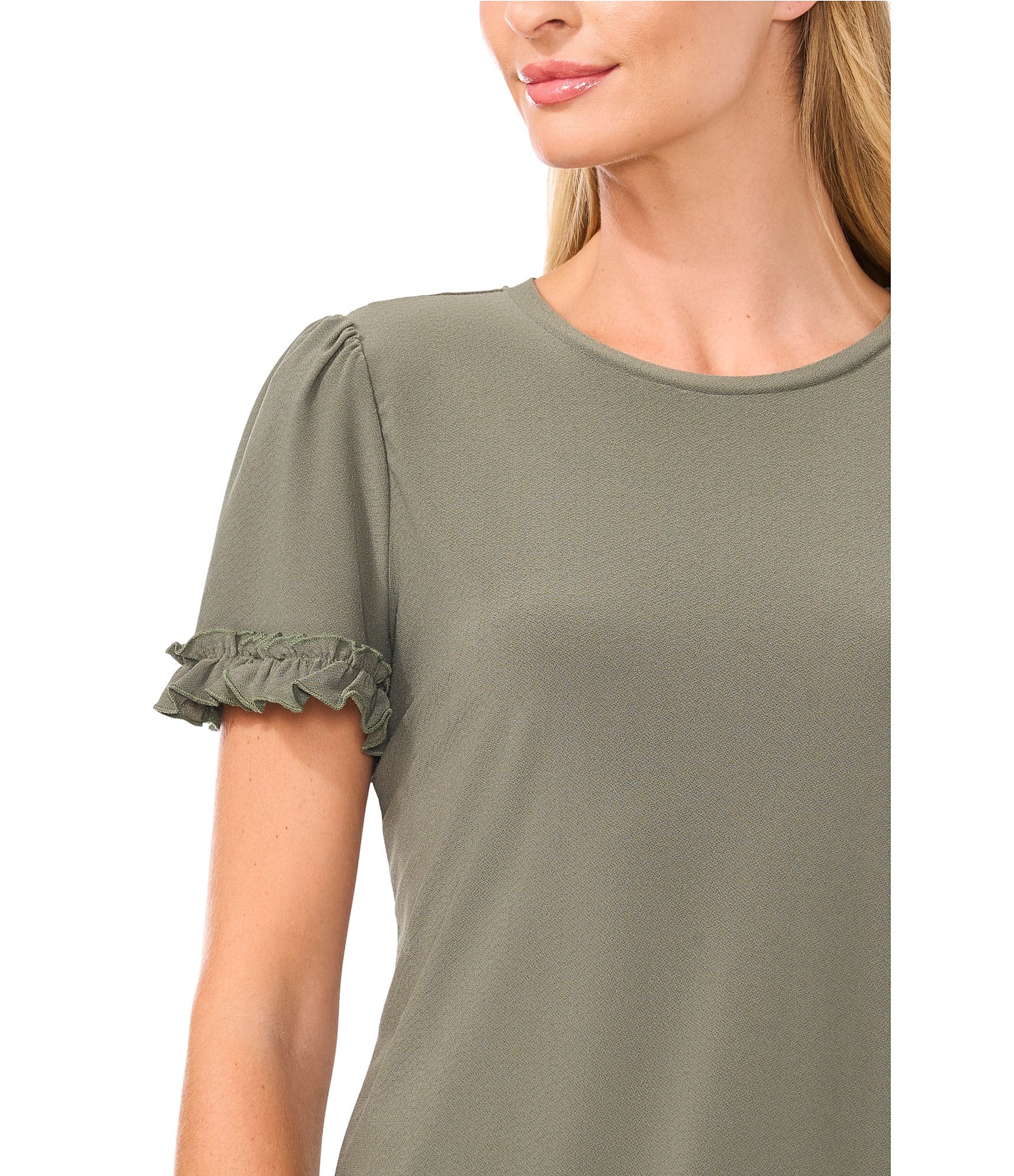 CeCe Crew Neck Short Ruffle Sleeve Blouse