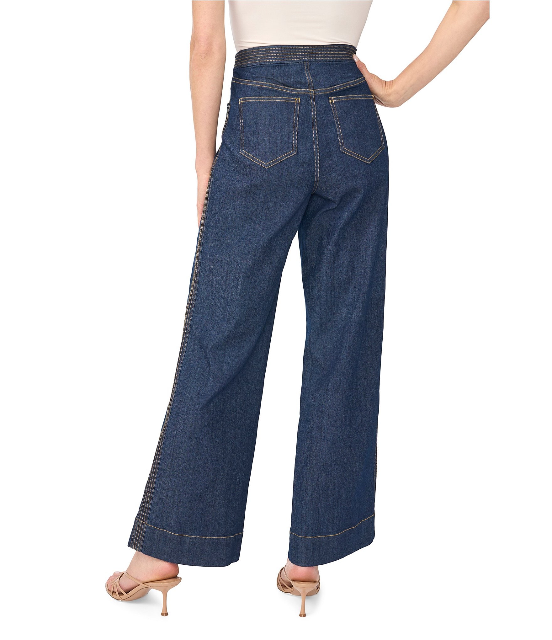 CeCe Denim Wideleg Stitching Pants