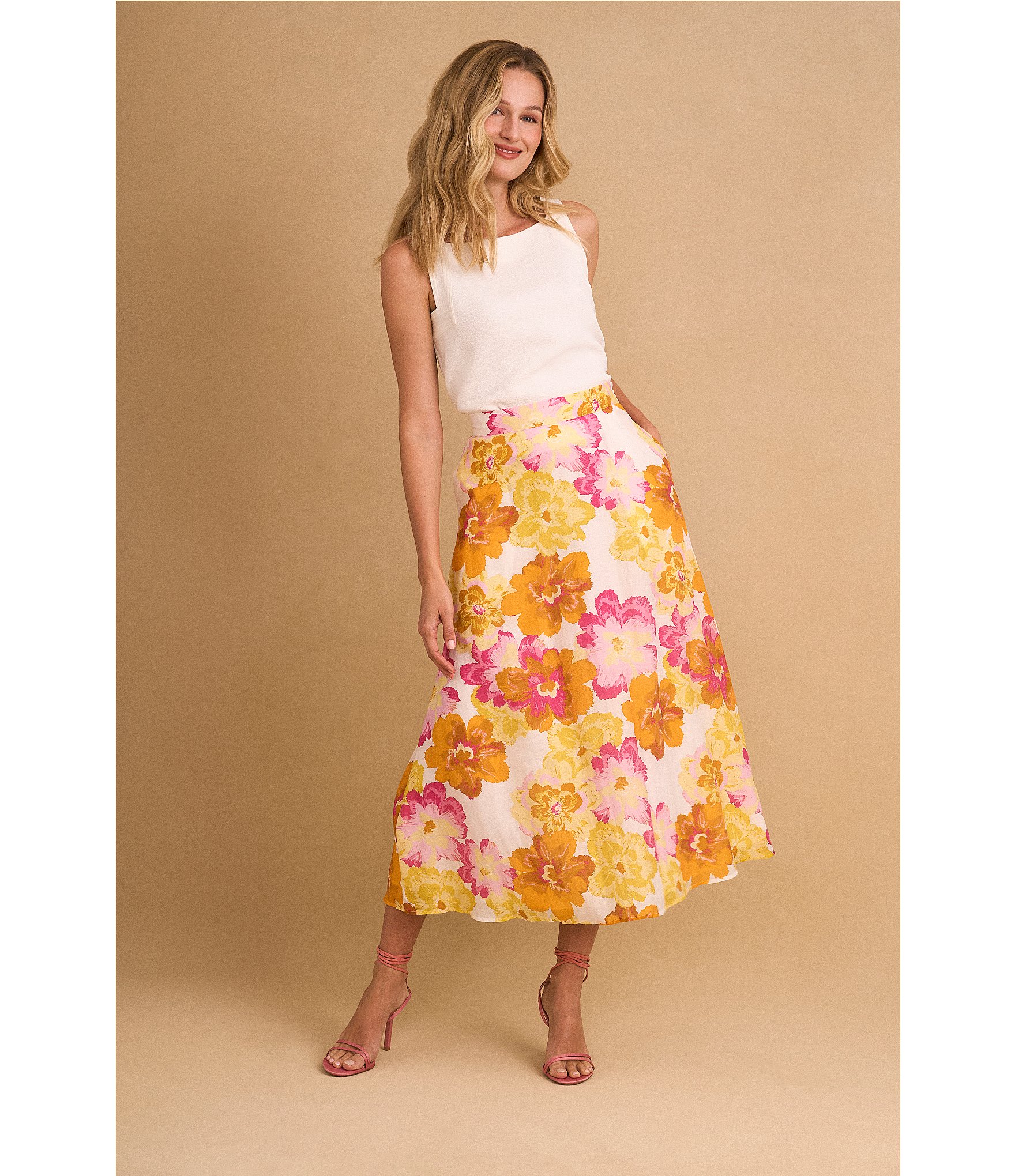 CeCe Floral Midi A-Line Skirt