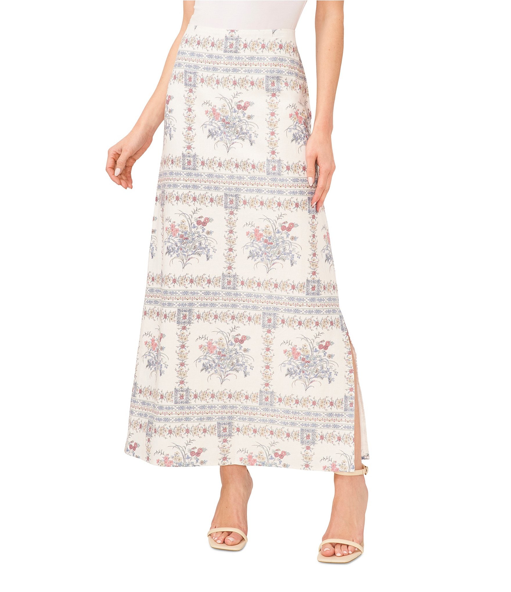 CeCe Floral Tapestry Print Side Slit Linen Maxi Skirt | Dillard's