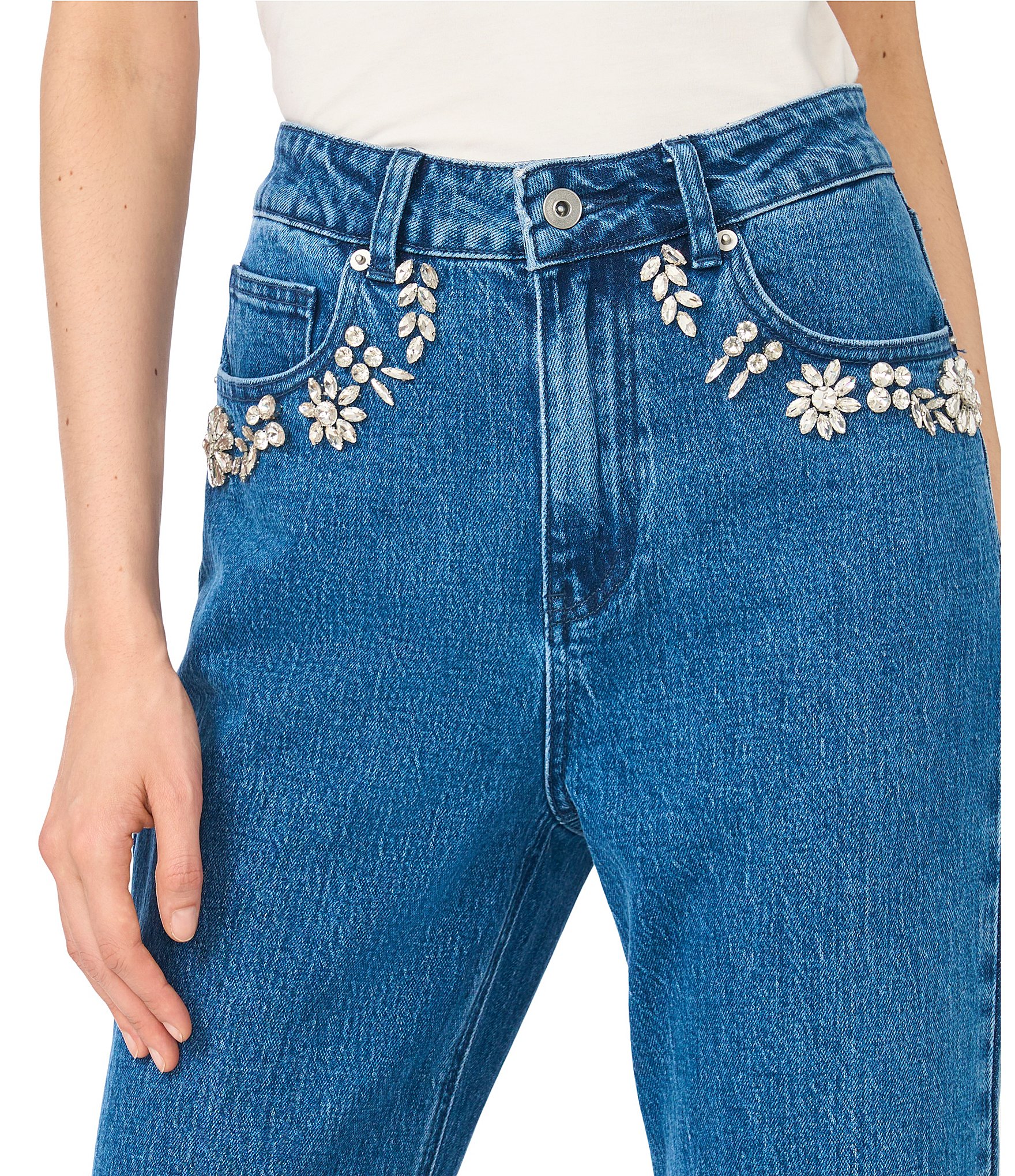 CeCe Full Length Embellished Denim Jeans