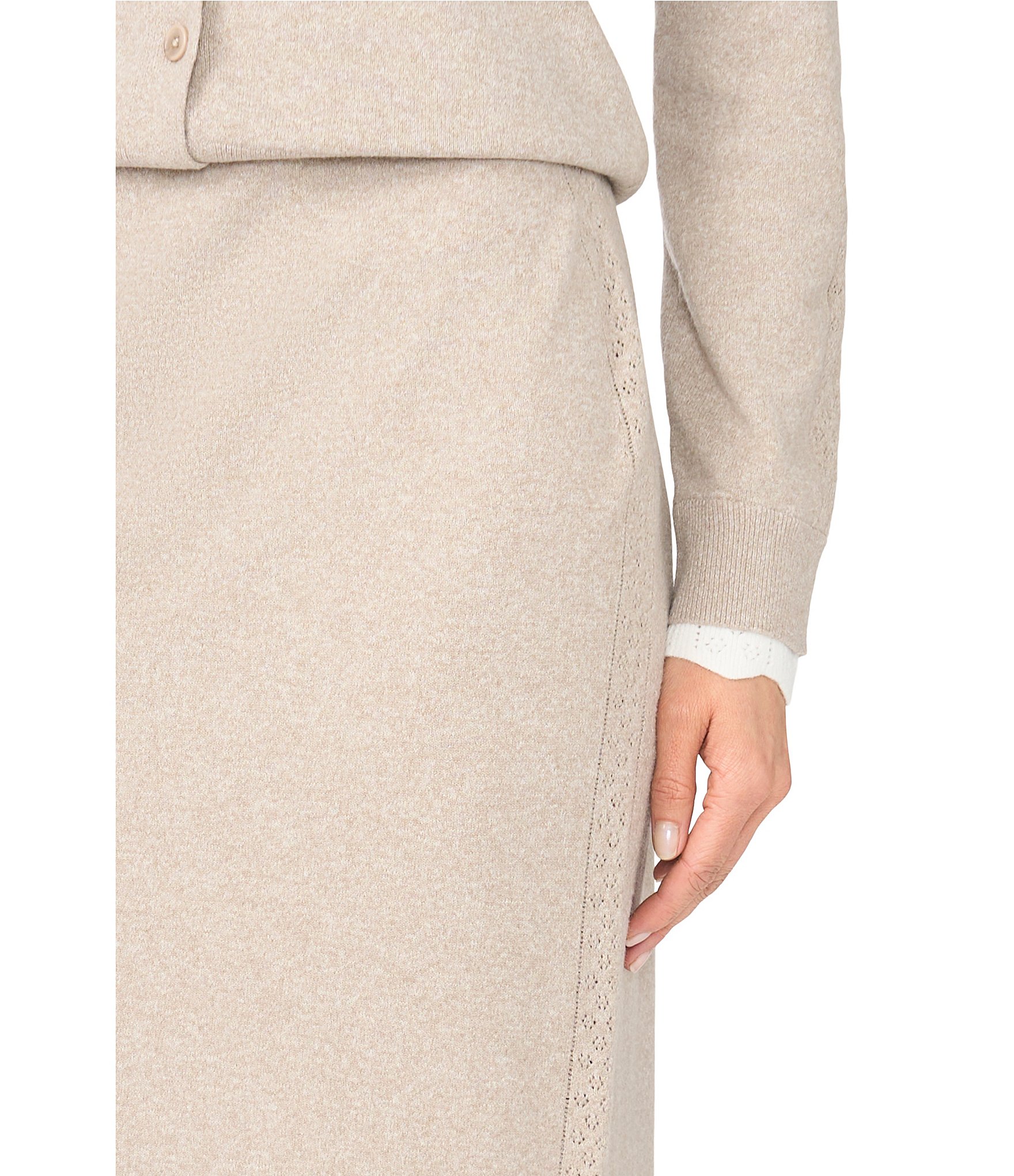 CeCe High-Waist Stitch Side Pull On Heathered Knit Pencil Midi Skirt