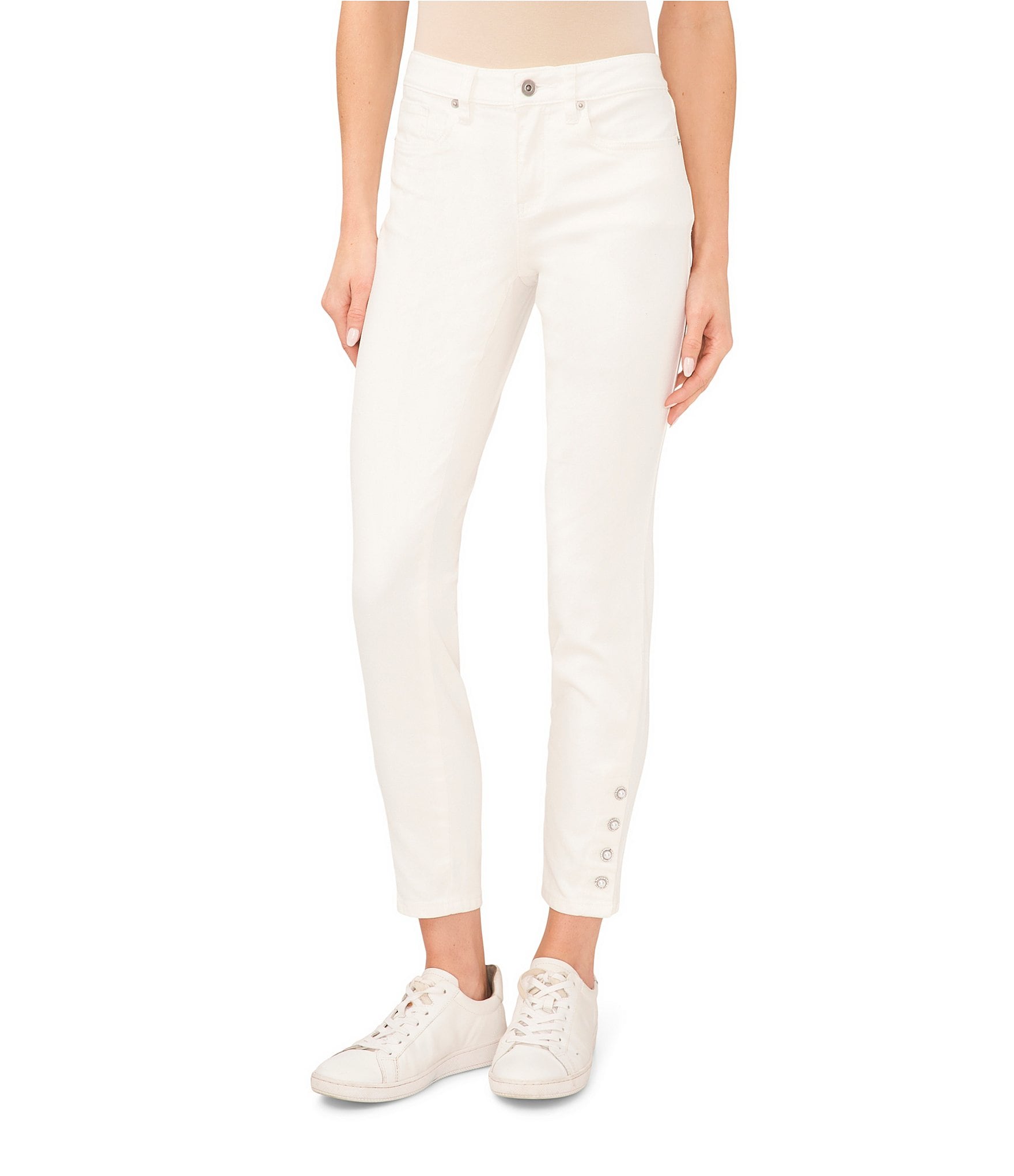 CeCe Indigo Wash Pearl Cuff Skinny Denim Jeans