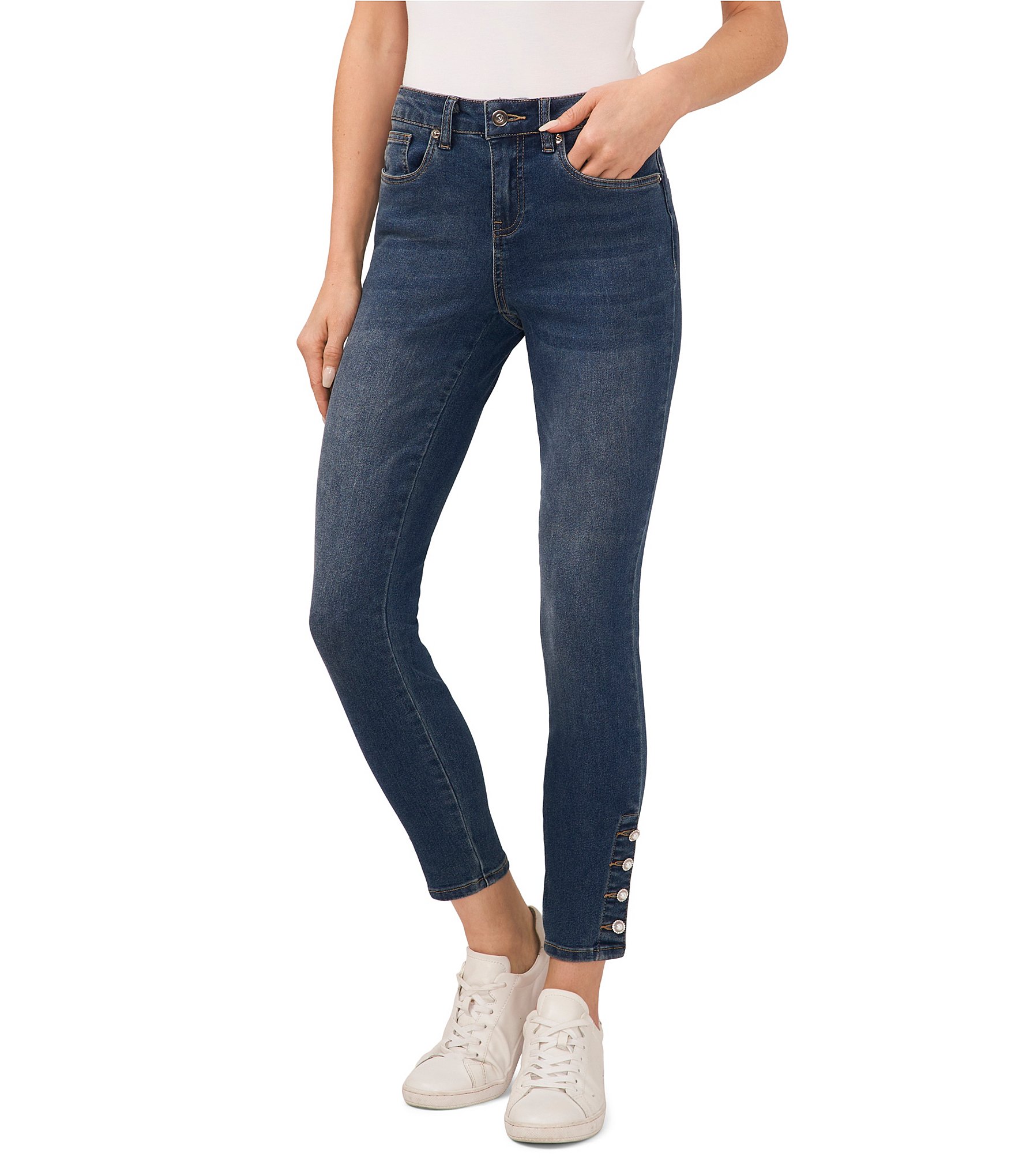 CeCe Indigo Wash Pearl Cuff Skinny Denim Jeans | Dillard\'s