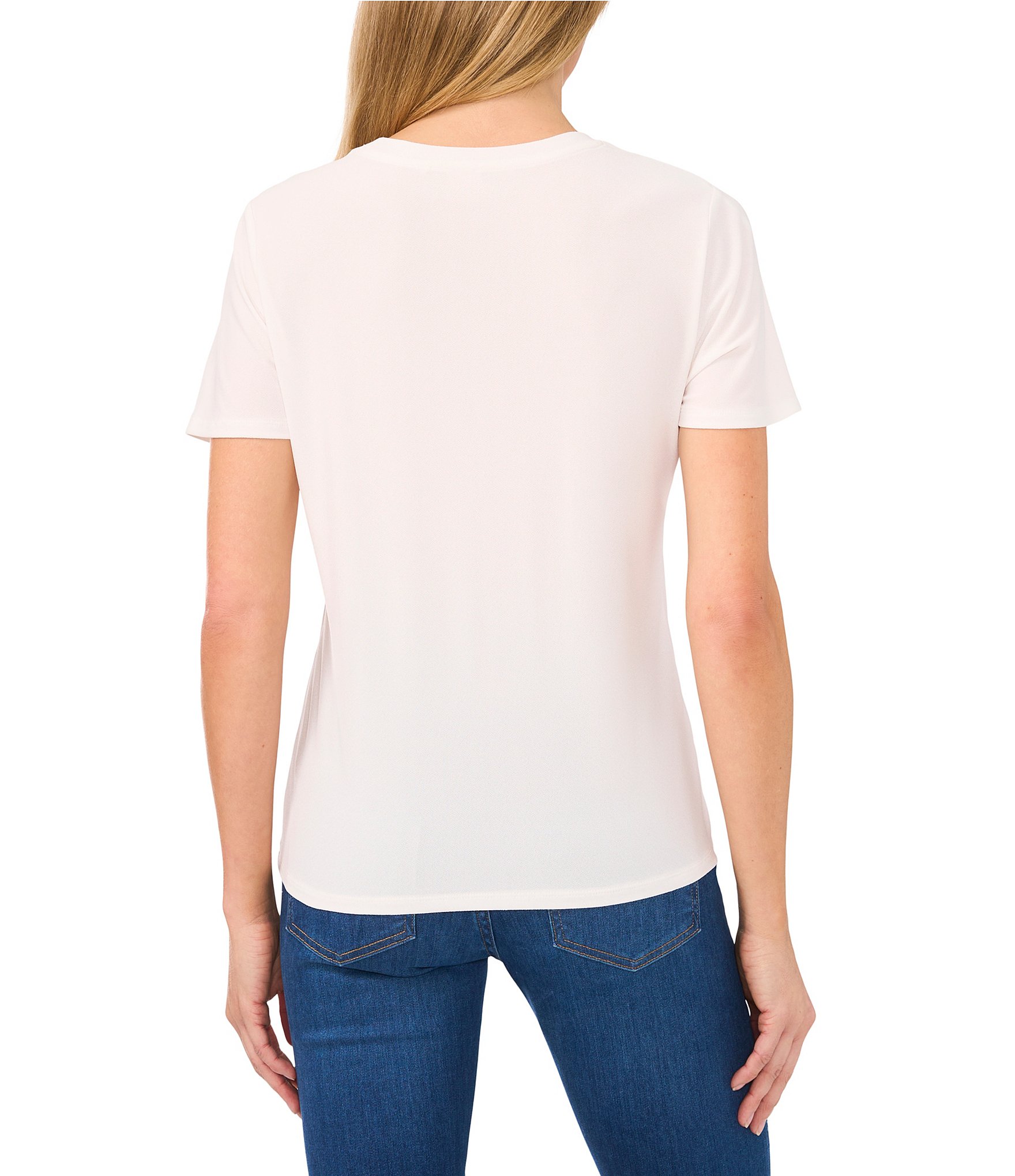 CeCe Knit Crew Neck Short Sleeve Embellished Tee