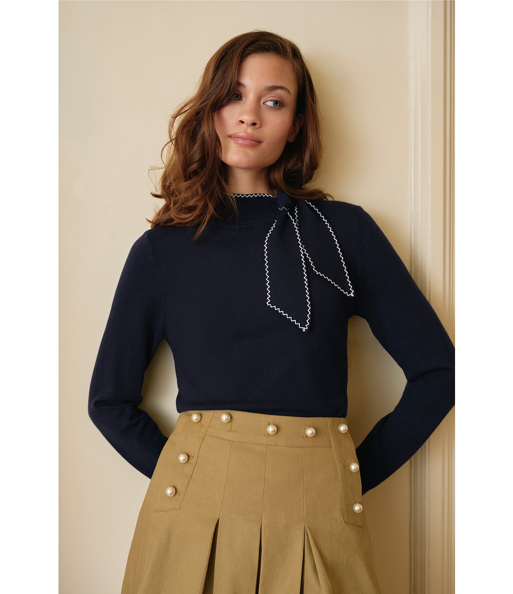 Cece Long Sleeve Tie Neck Sweater
