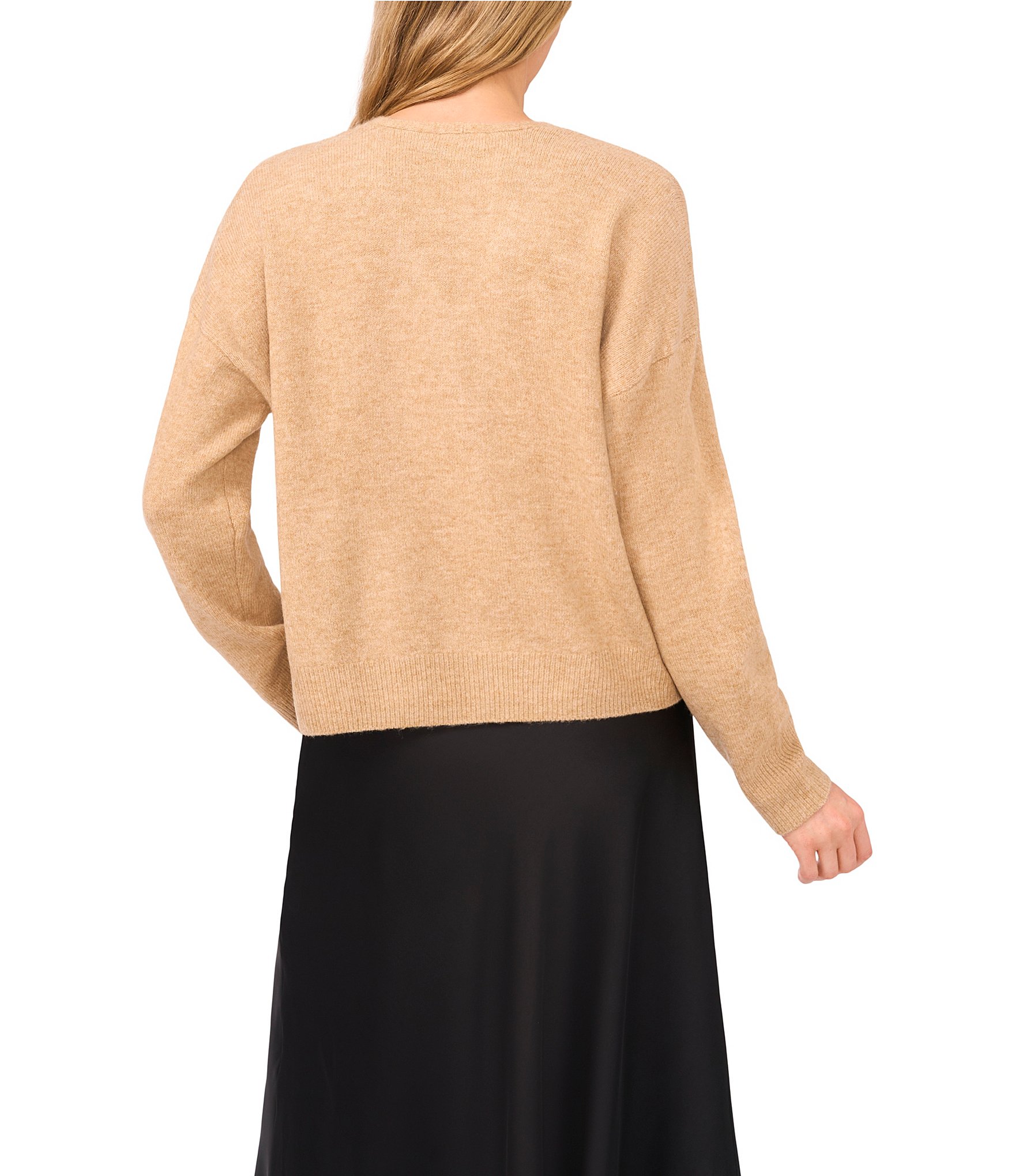 CeCe Long Sleeve V-Neck Bow Front Pullover Sweater