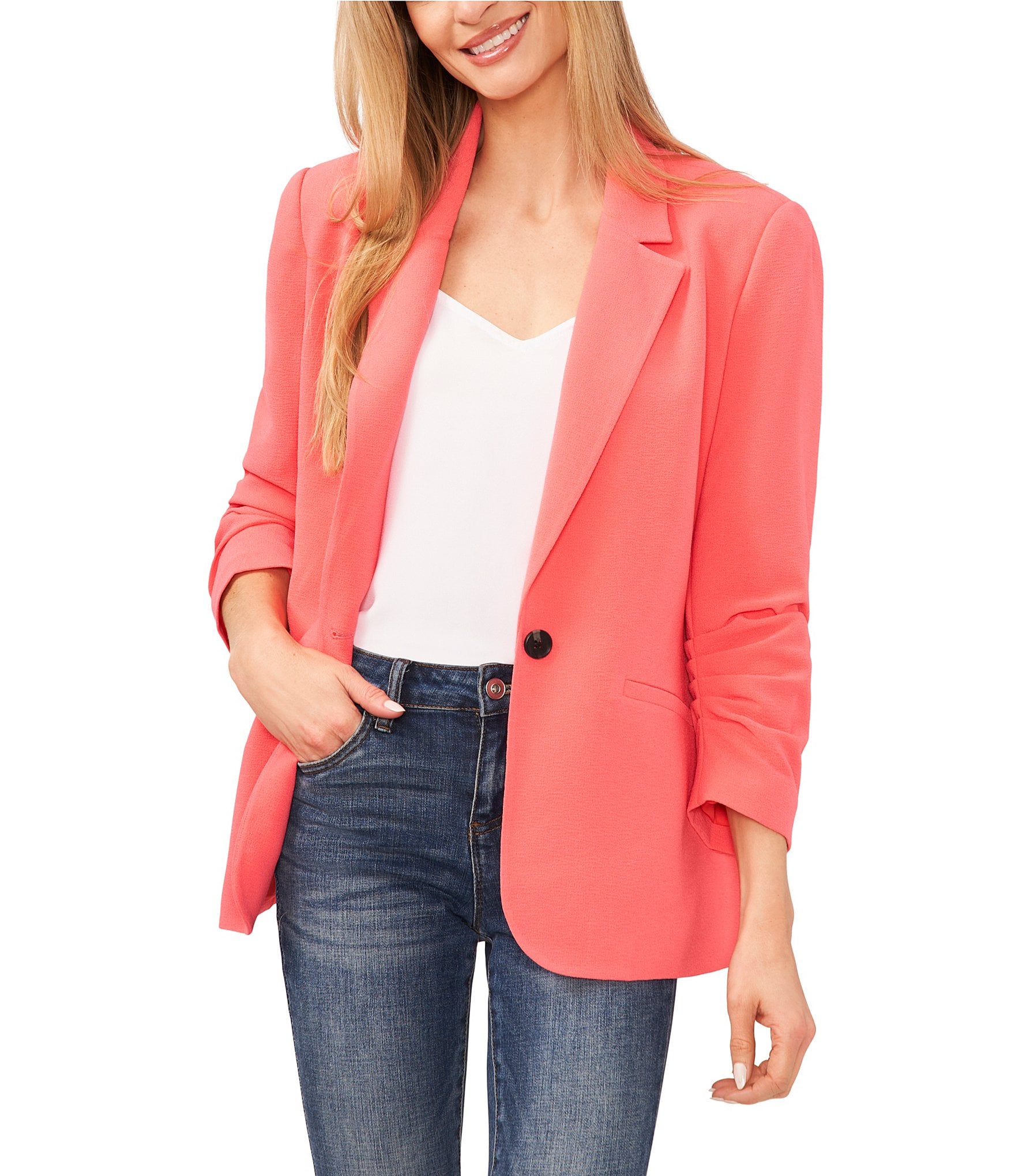 Hotouch Womens Casual Blazers 3/4 Stretchy Ruched Sleeve One Button Work  Office Blazer Open Front Jacket S-XXXL Red Rose : : Clothing,  Shoes & Accessories