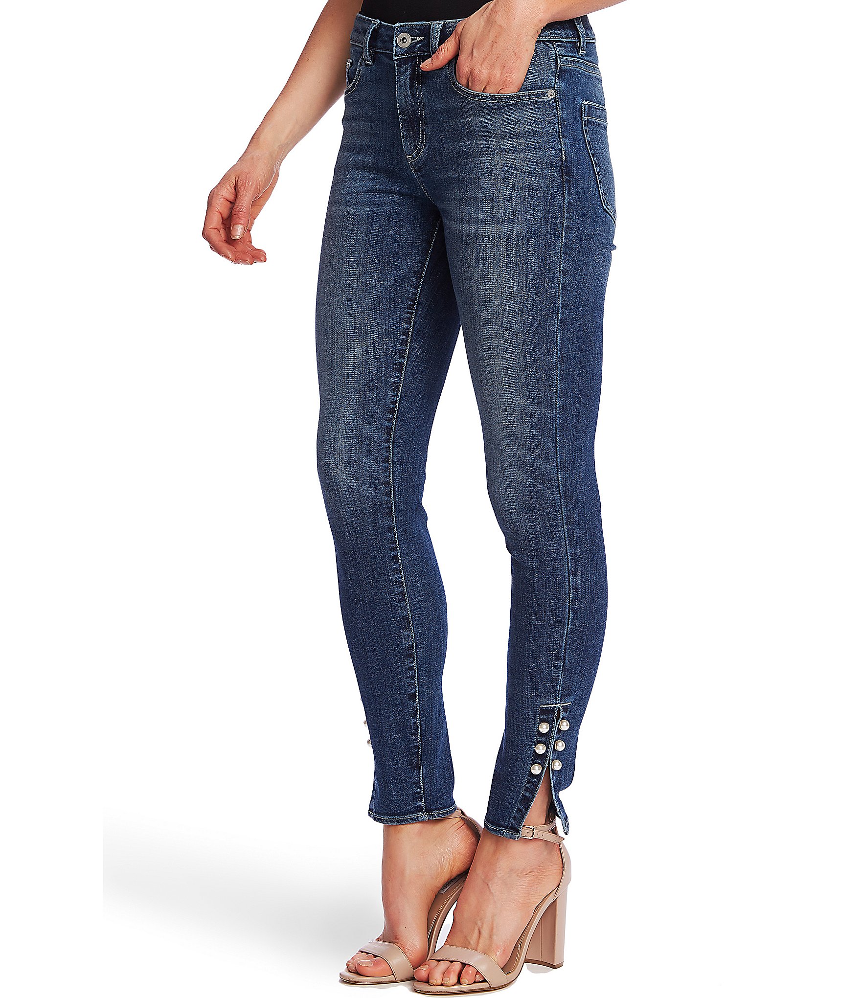 CeCe Split Pearl Cuff Skinny Leg Ankle Jeans | Dillard's