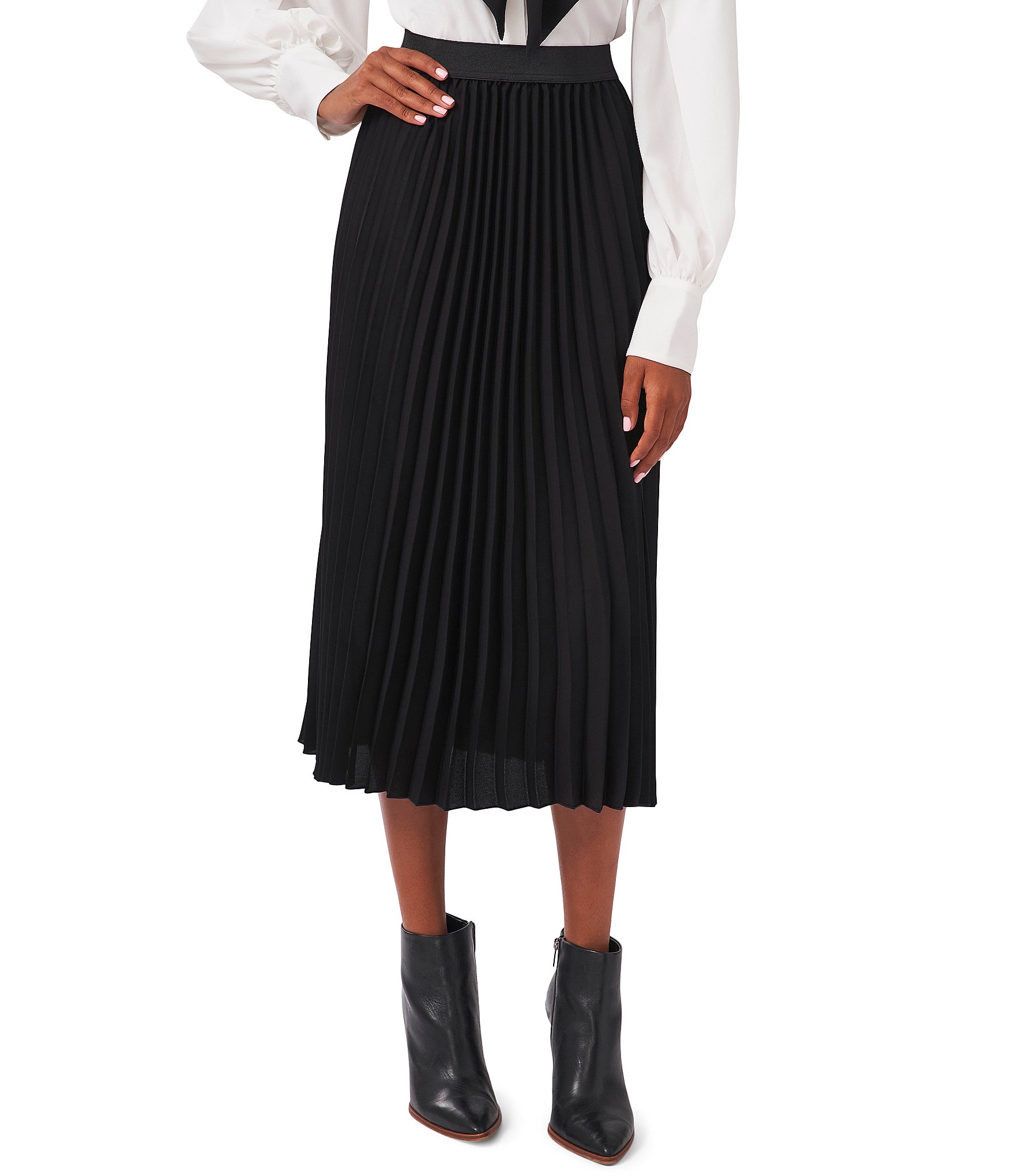 CeCe Pleated Georgette Elastic Waist A-Line Midi Skirt | Dillard's