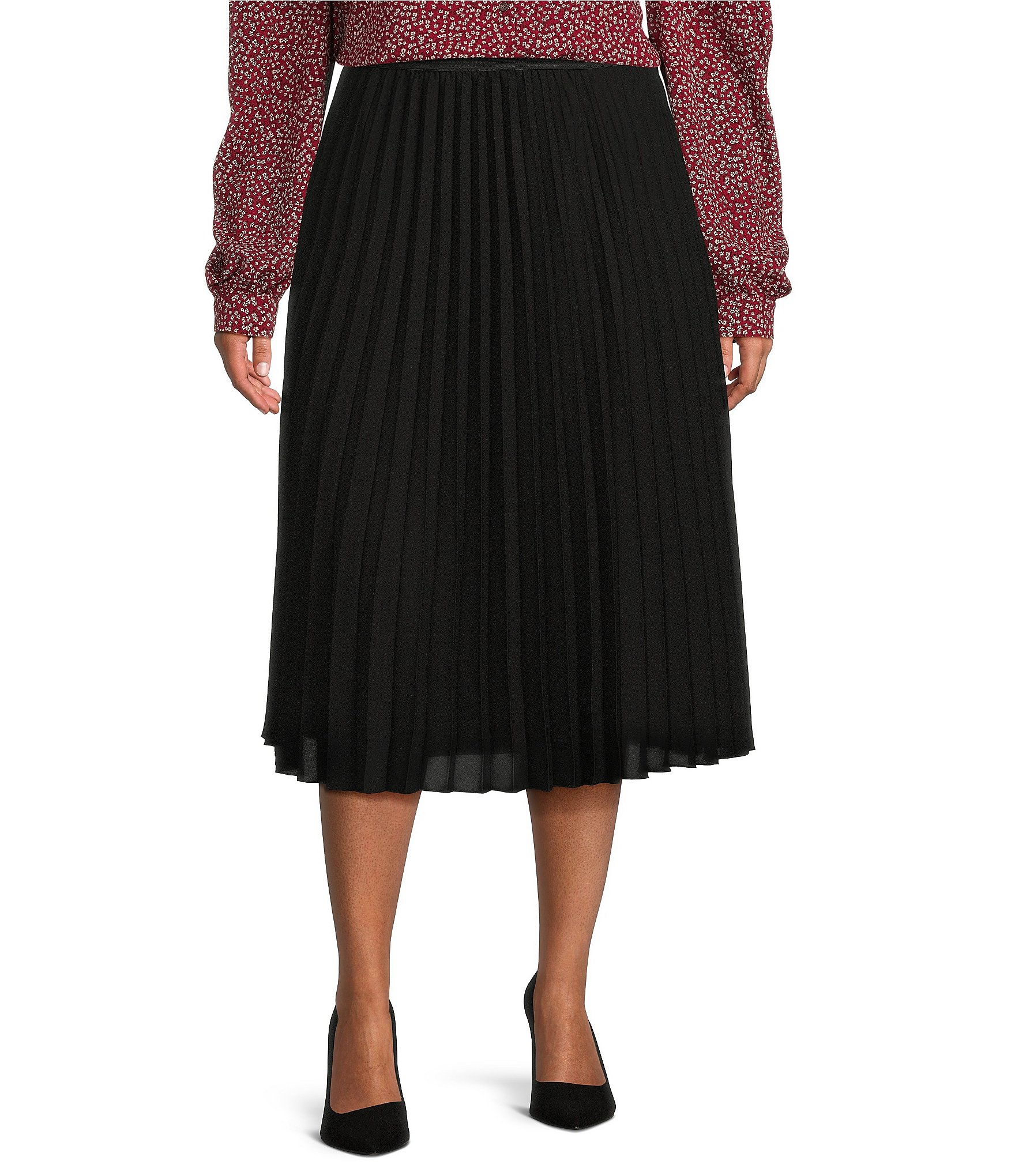 fusionere tyveri Pompeji CeCe Plus Size Pleated Georgette Elastic Waist A-Line Midi Skirt | Dillard's