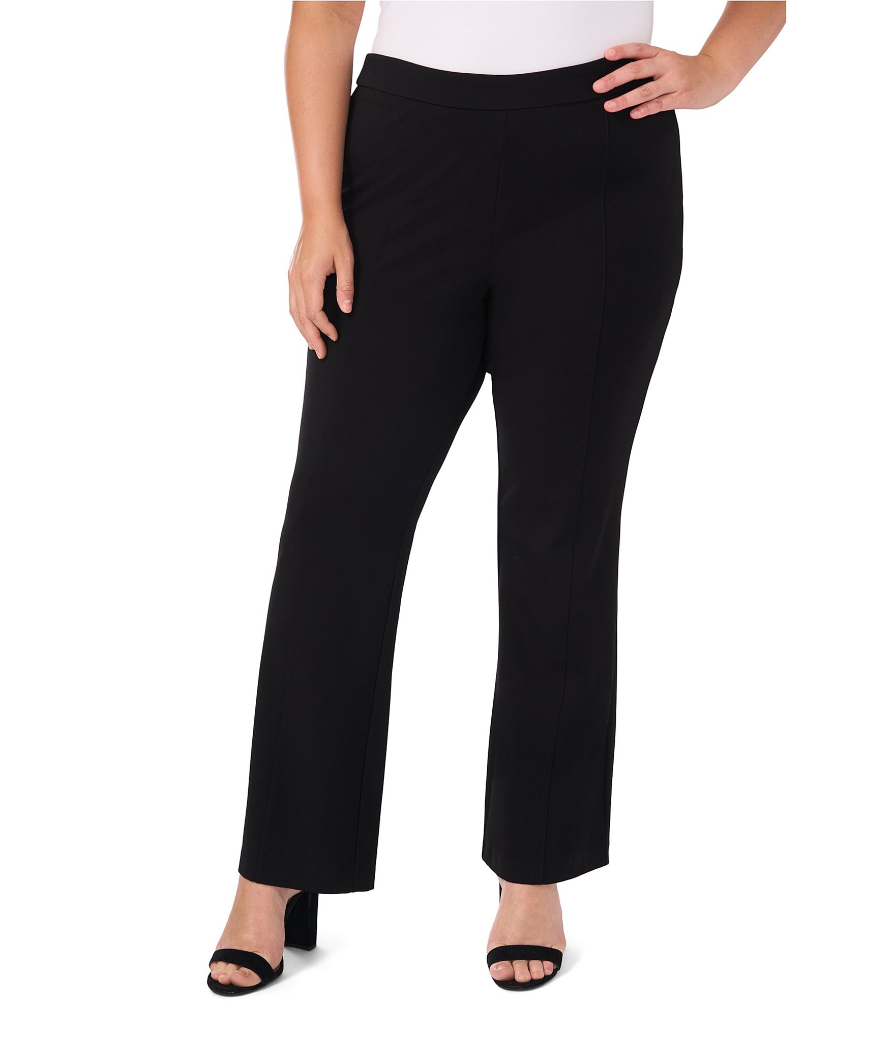 CeCe Plus Size Ponte High Rise Princess Seam Flat Front Flare Pants