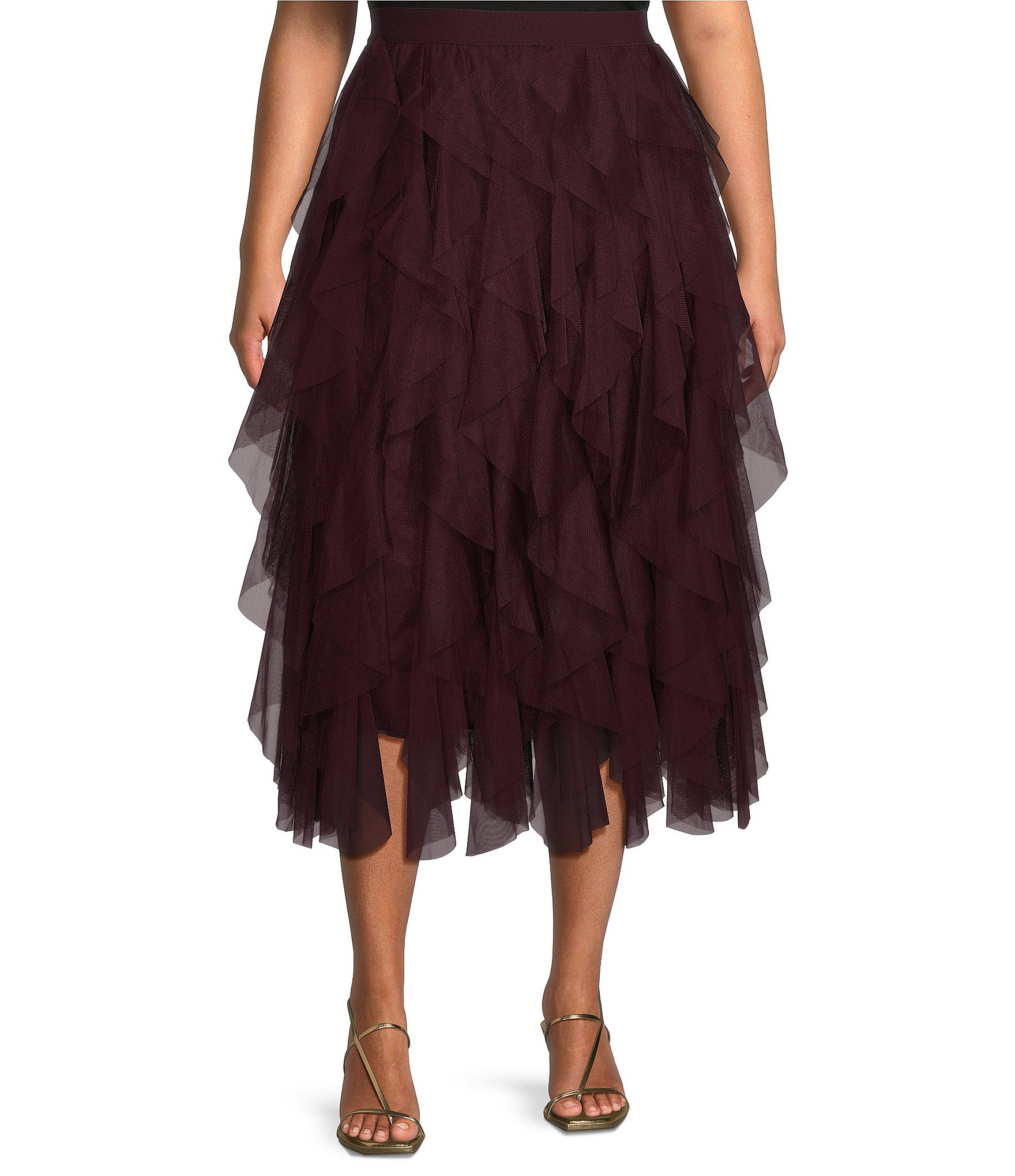 CeCe Plus Size Tulle High Waisted A Line Tiered Ruffle Flounce Maxi Skirt Dillard s