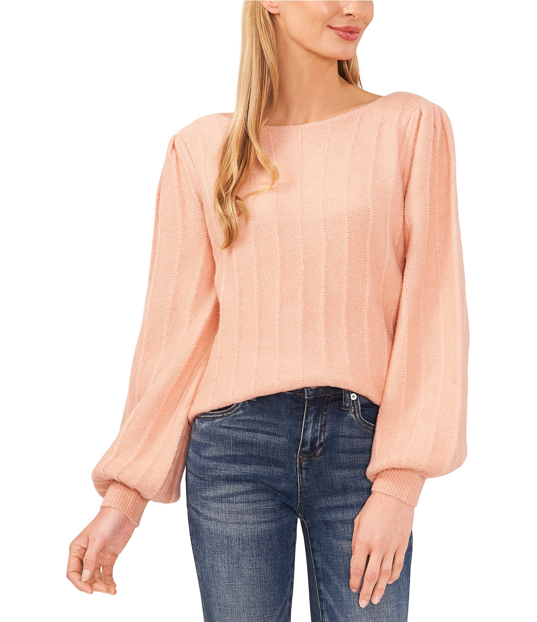 CeCe Ribbed Knit Boat Neck Long Balloon Sleeve Sweater | Dillard's