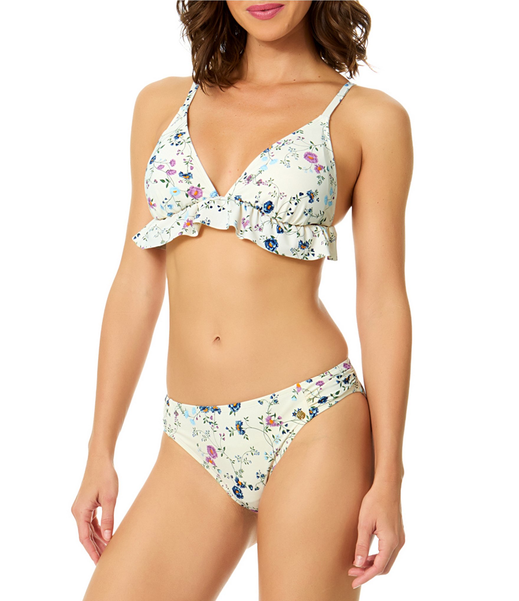 CeCe Secret Garden Ruffle Triangle Swim Top