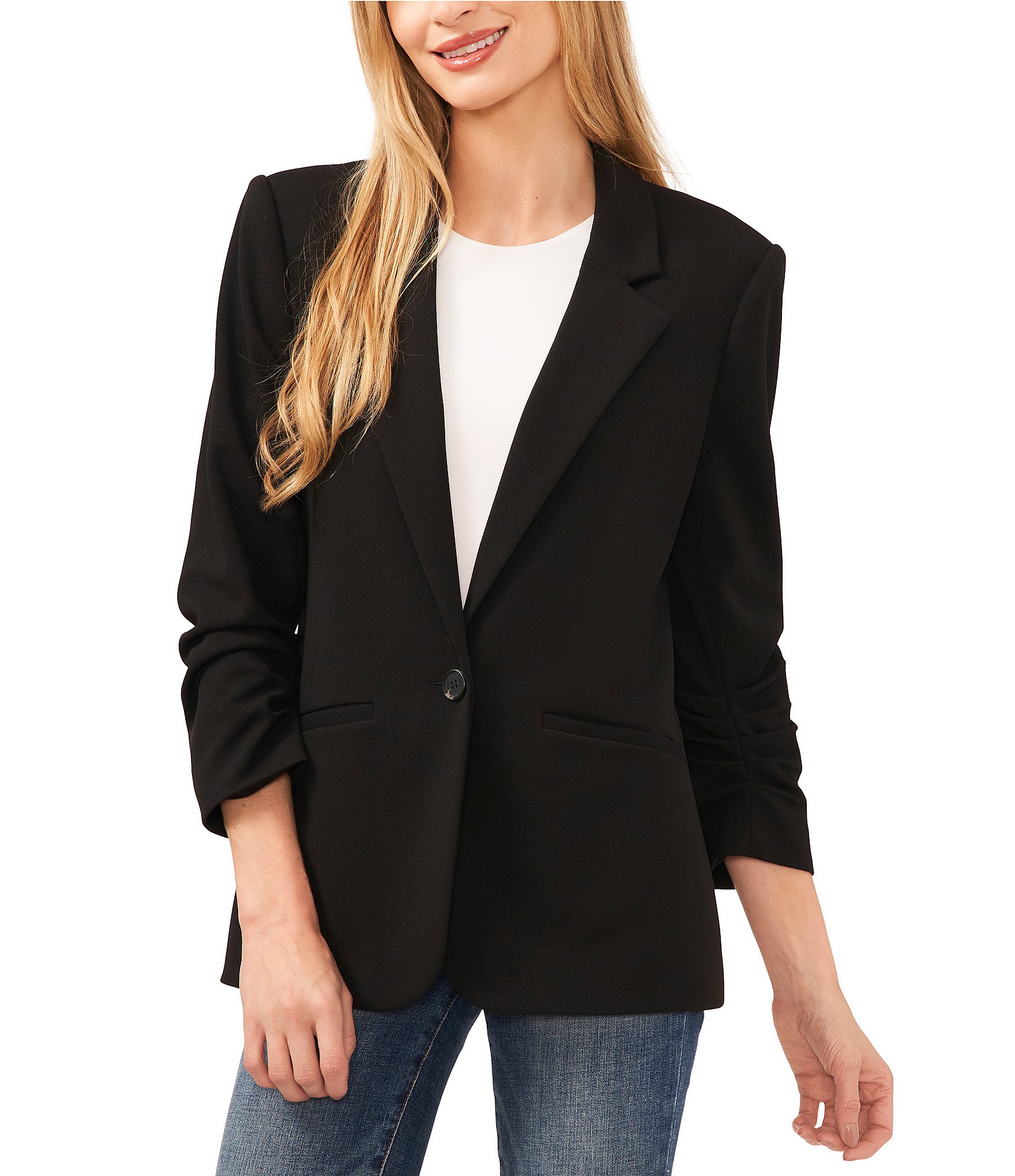 Lapel Neck Single Button Blazer for Women - Elegant Plain Long