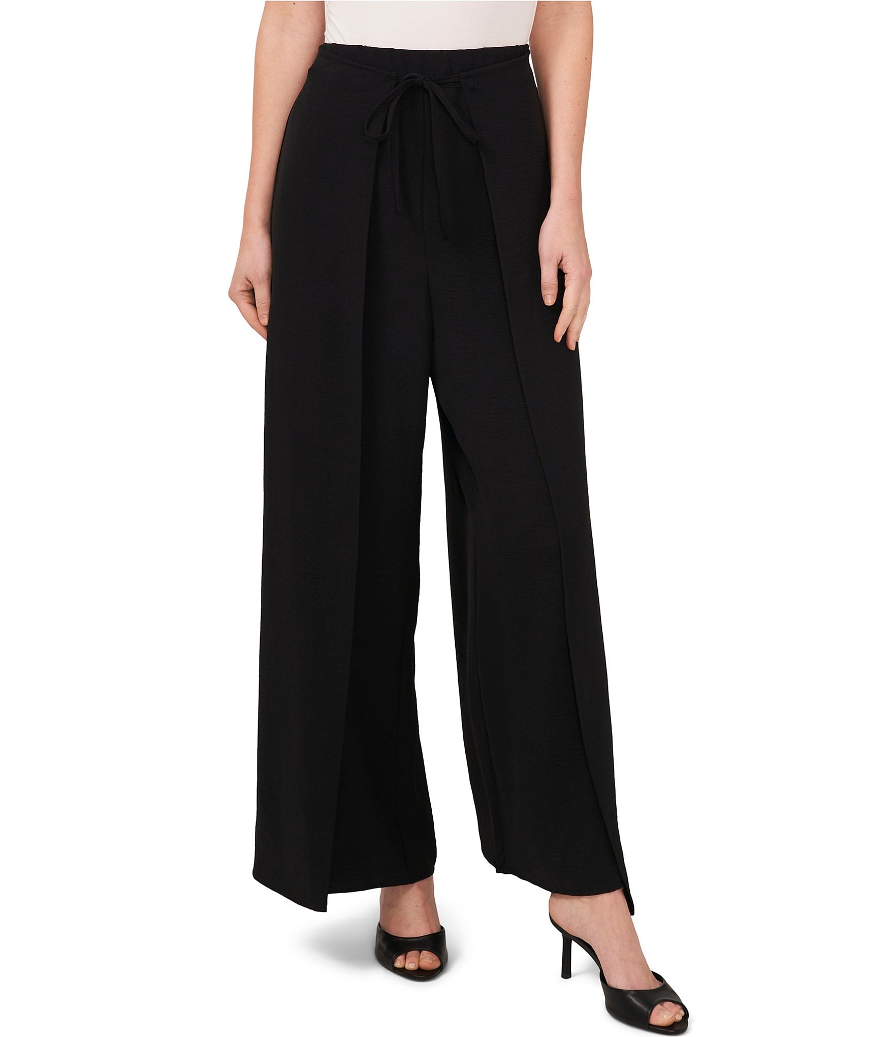 CeCe Wide Leg Pleated Front Asymmetrical Hem Crinkle Twill Pants ...