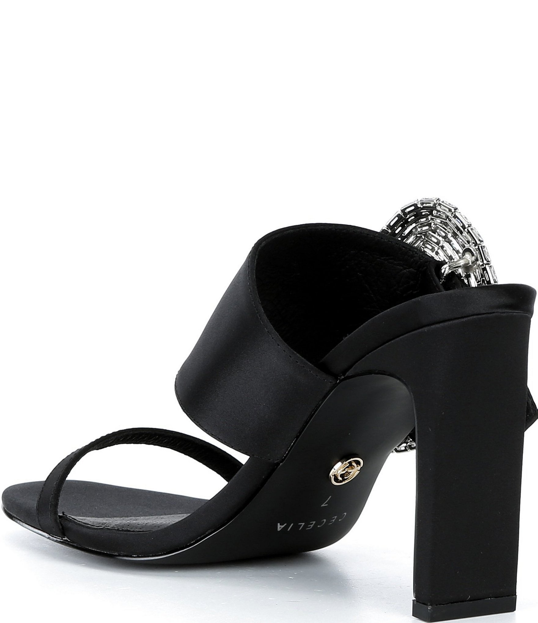 Cecelia New York Cyprus Satin Crystal Buckle Slide Sandals