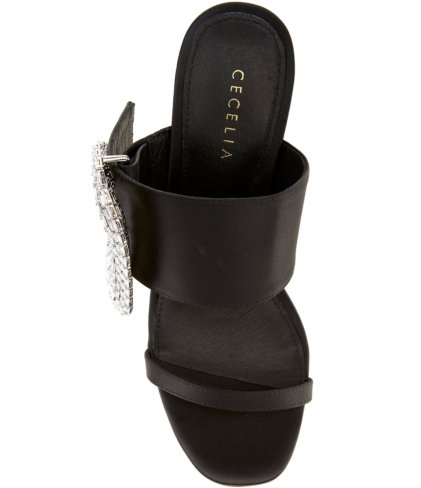 Cecelia New York Cyprus Satin Crystal Buckle Slide Sandals