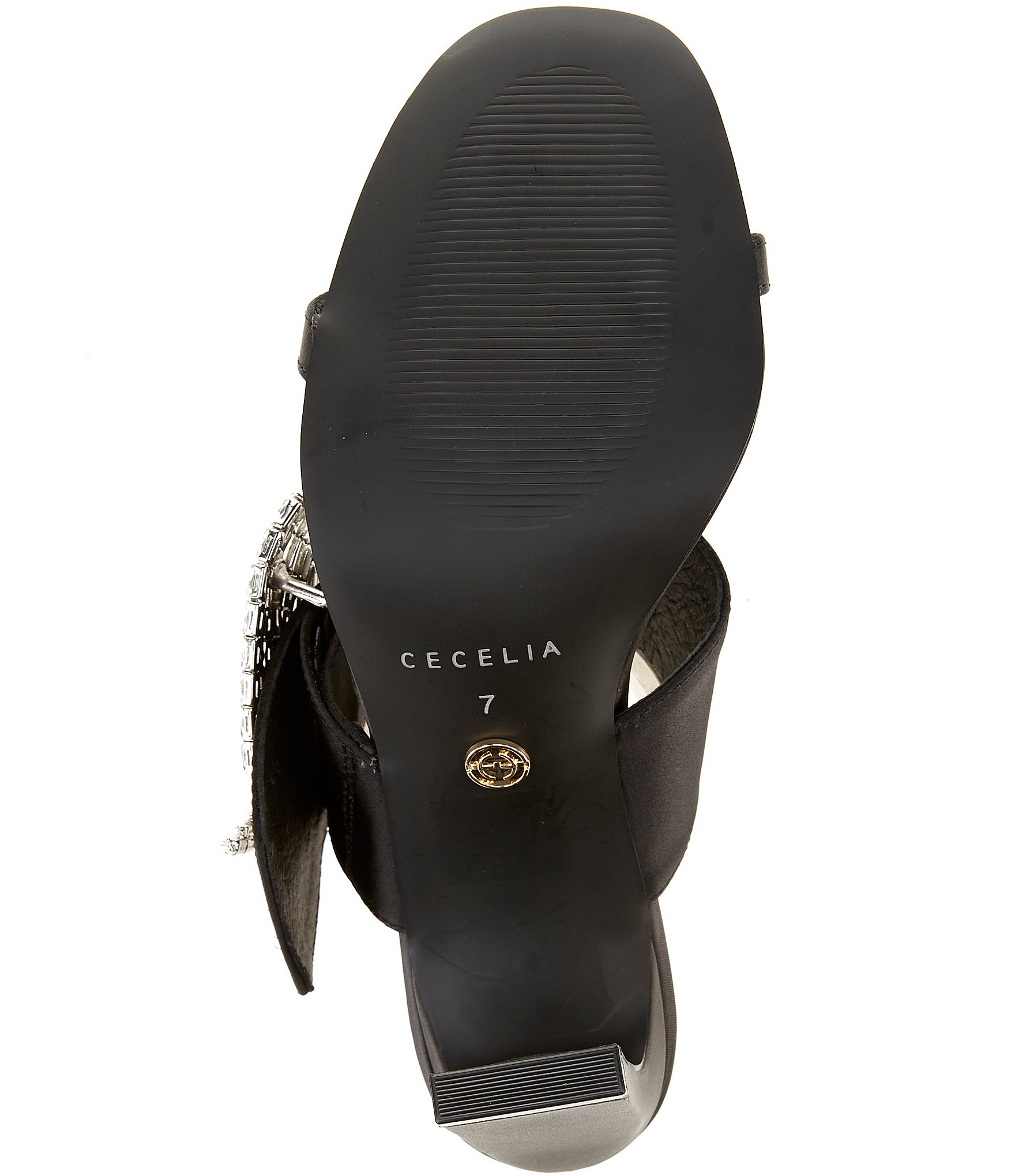 Cecelia New York Cyprus Satin Crystal Buckle Slide Sandals