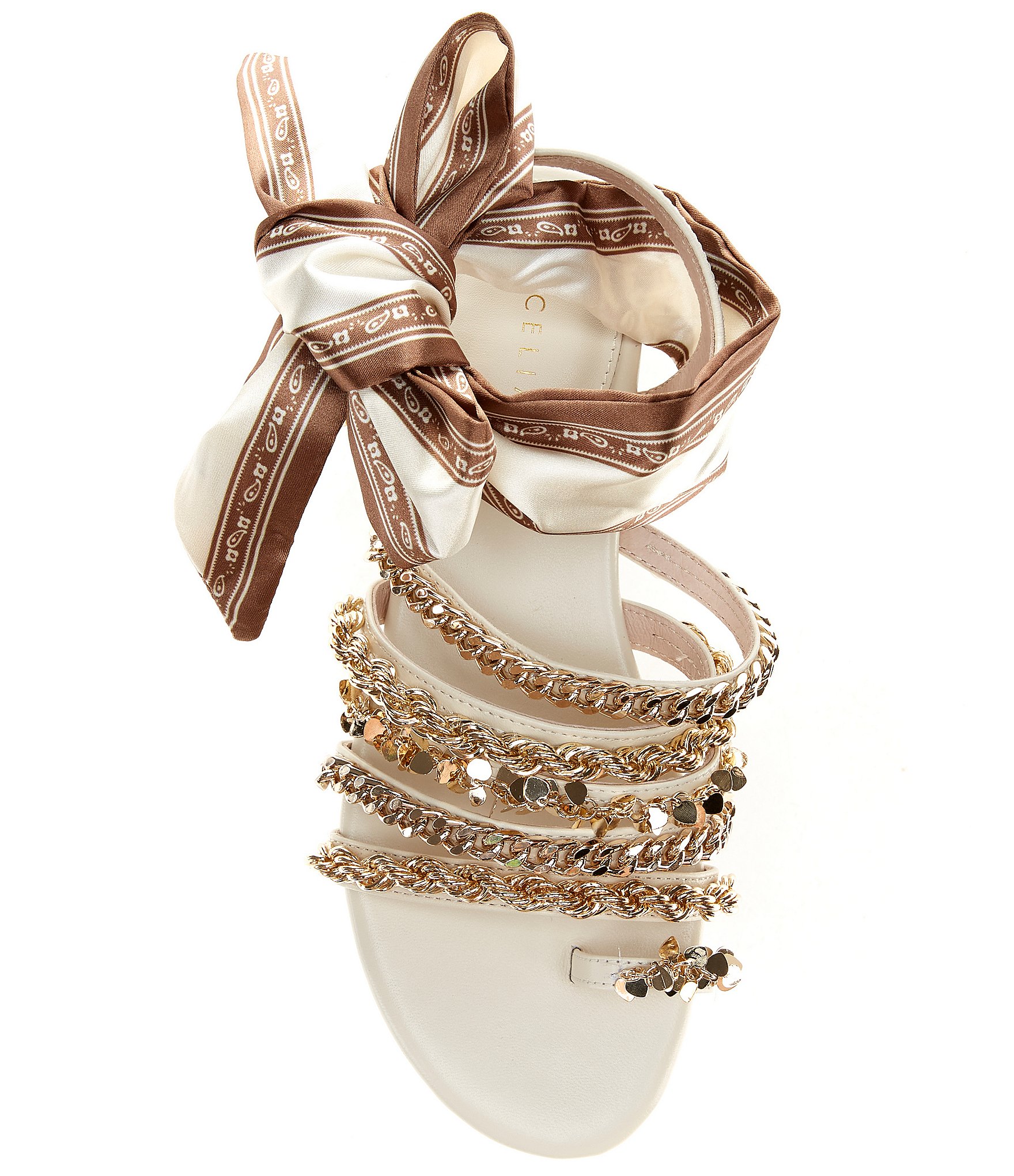 Cecelia New York Ember Leather Strappy Chain Link Hardware Ankle Strap Sandals