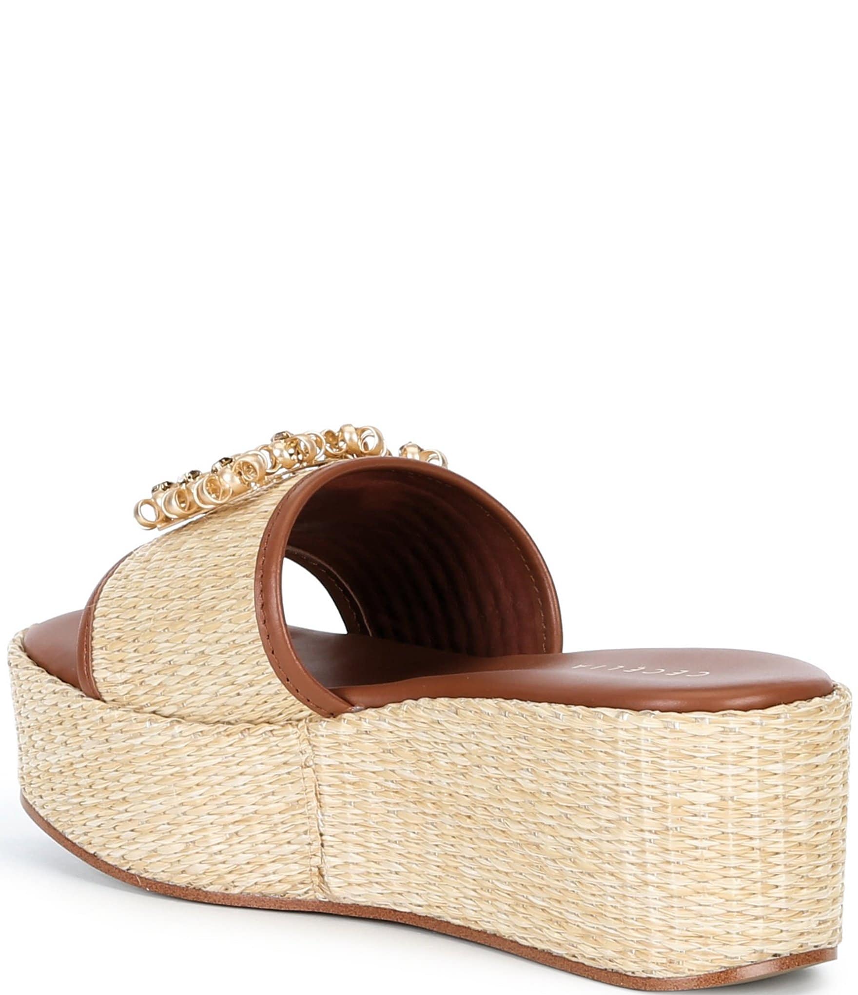 Cecelia New York Generous Raffia Platform Slide Wedge Sandals