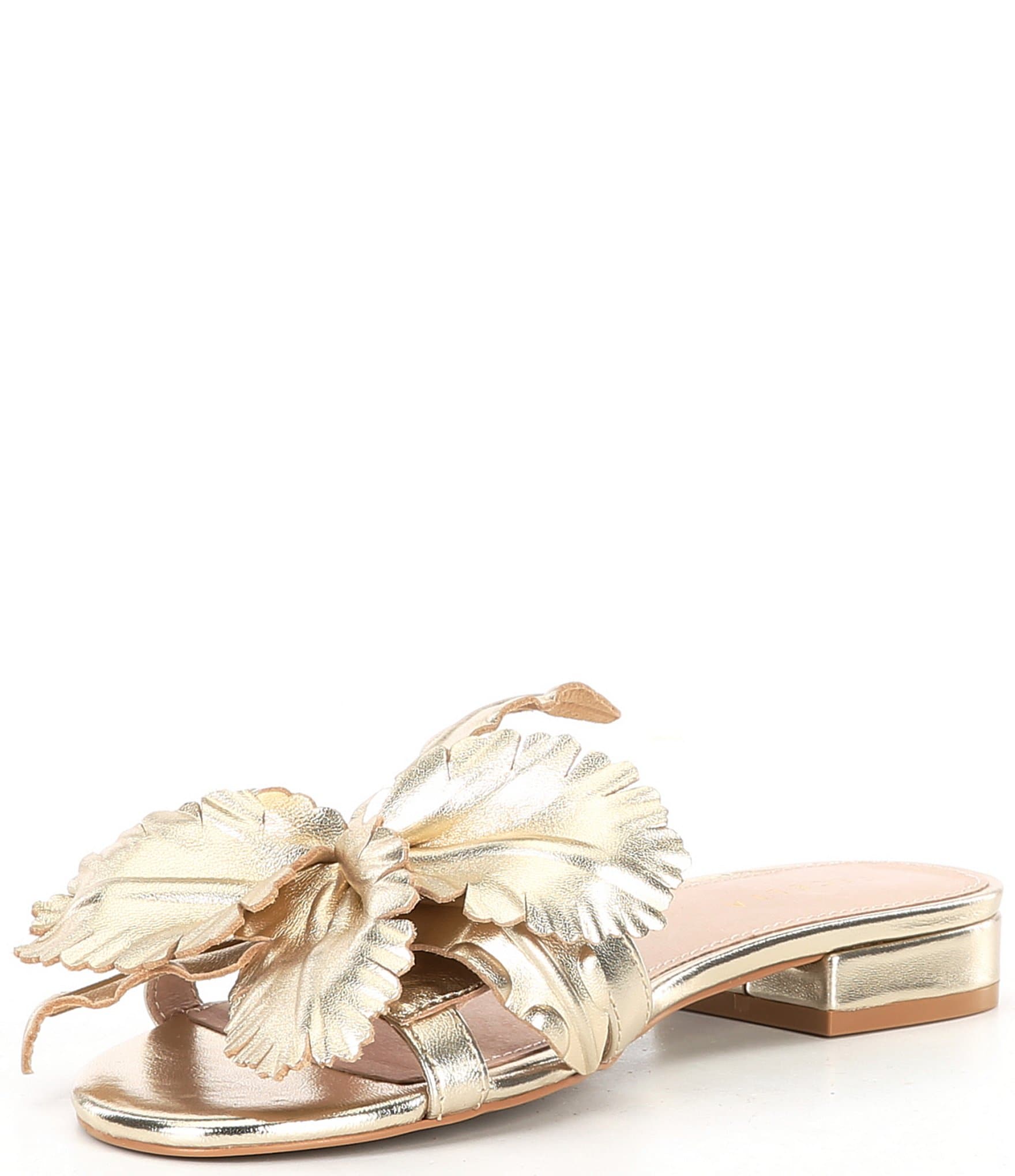 Cecelia New York Lila Metallic Leather Flower Ornament Slide Sandals