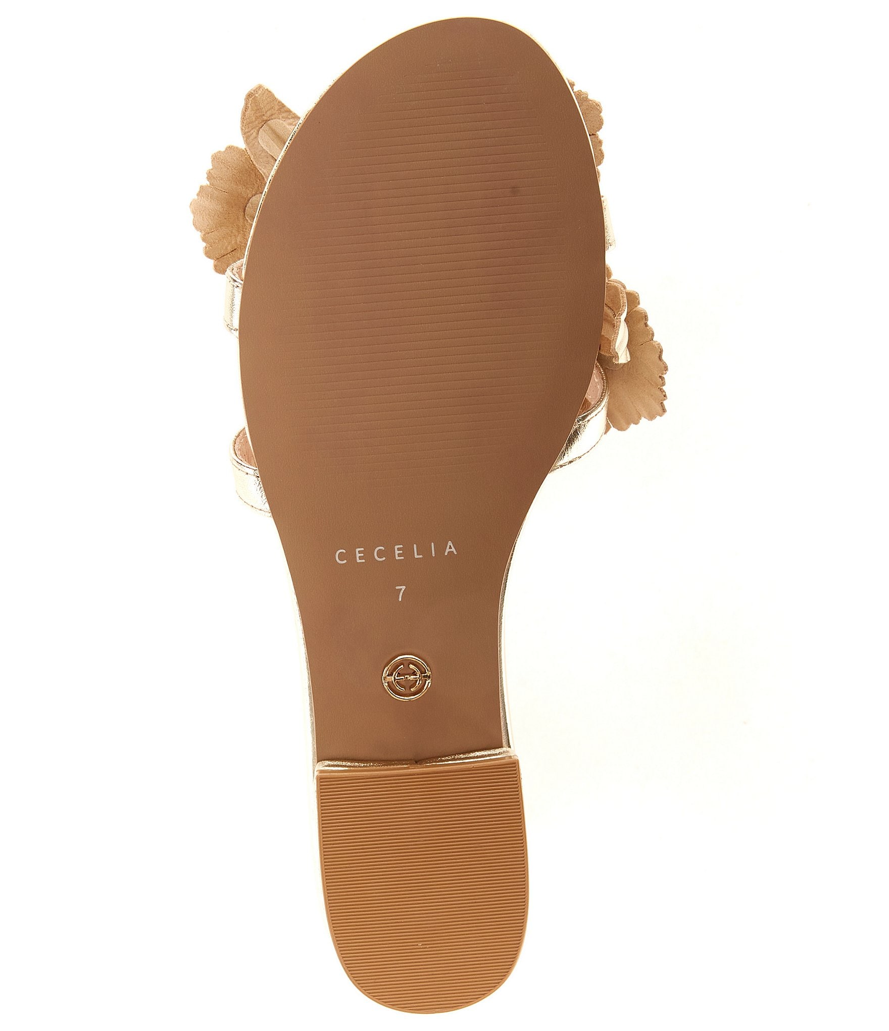 Cecelia New York Lila Metallic Leather Flower Ornament Slide Sandals