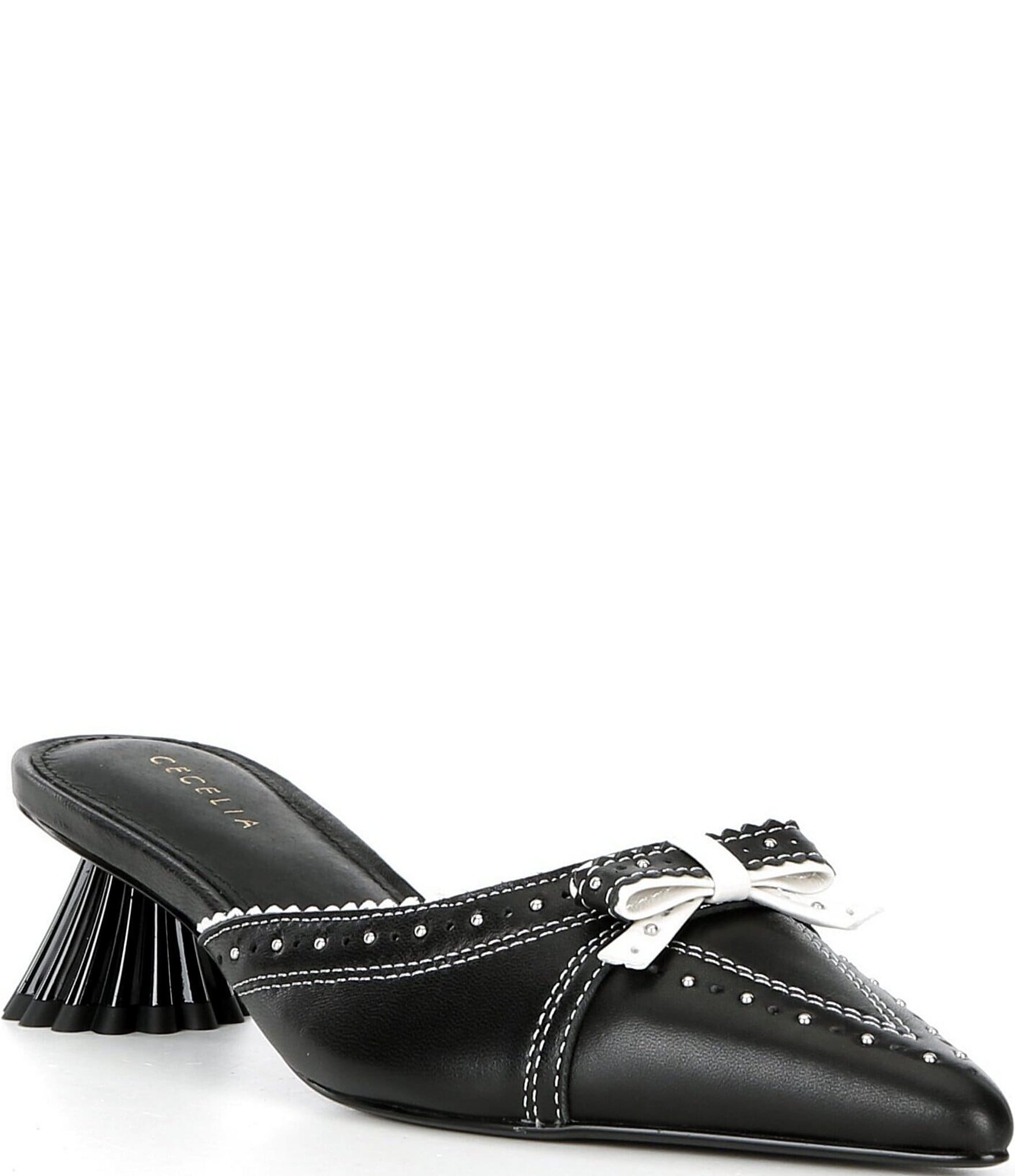 Cecelia New York Merry Leather Bow Flared Heel Mules