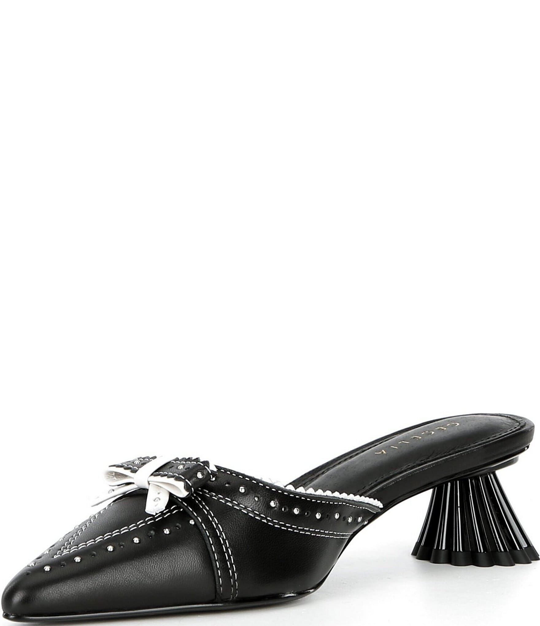 Cecelia New York Merry Leather Bow Flared Heel Mules