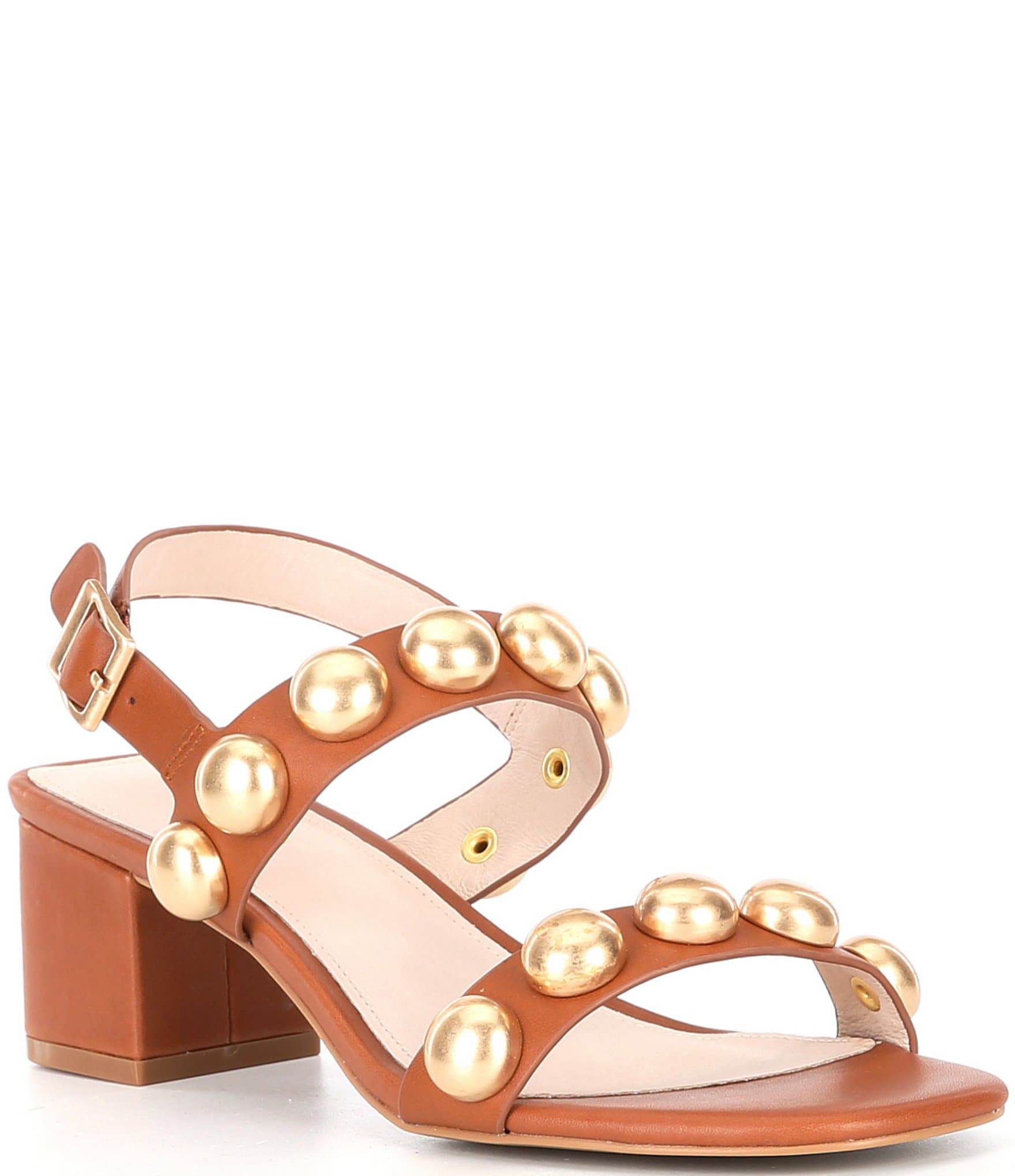 Cecelia New York Rally Leather Studded Block Heel Sandals