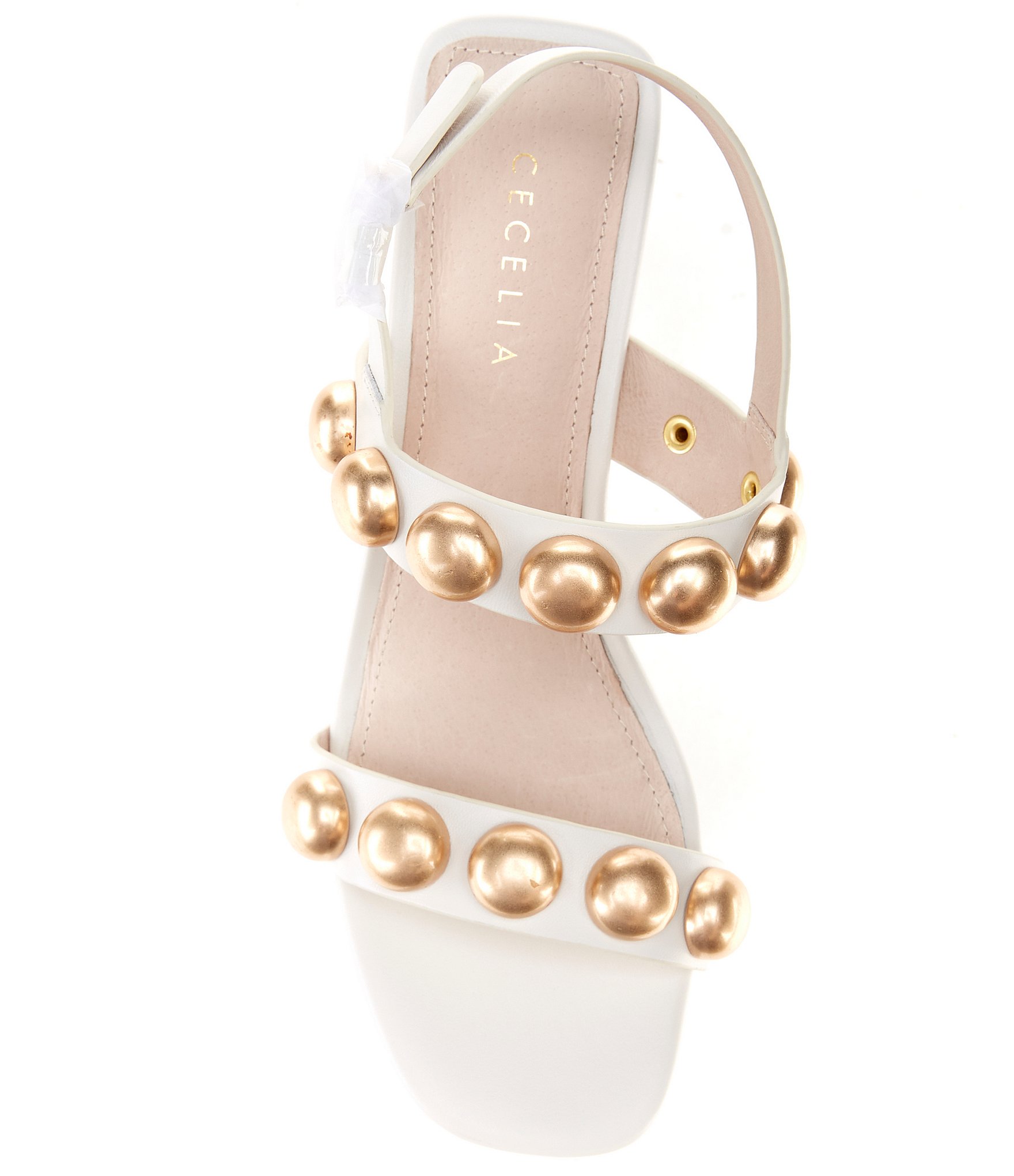 Cecelia New York Rally Leather Studded Block Heel Sandals