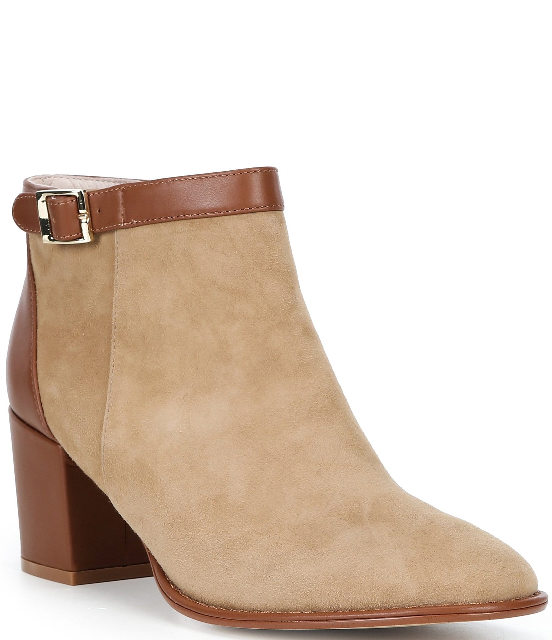 Cecelia New York Tulia Two Tone Suede And Leather Buckle Booties
