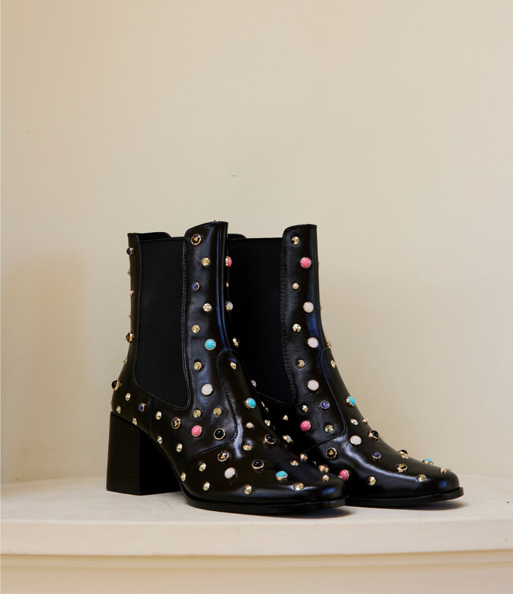 Cecelia New York Whistle Studded Leather Block Heel Booties