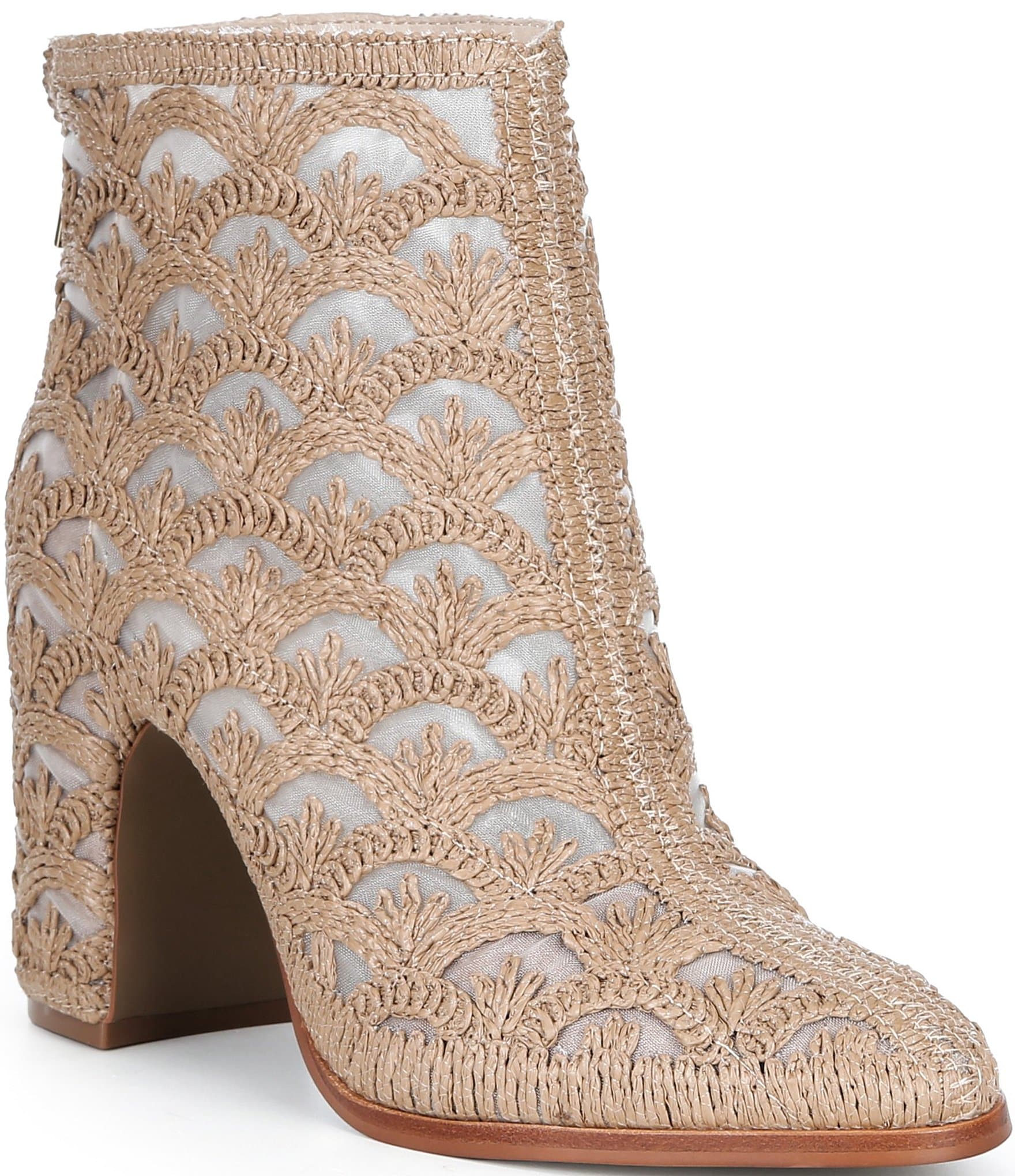 Cecelia New York Woven Detail & Mesh Block Heel Booties