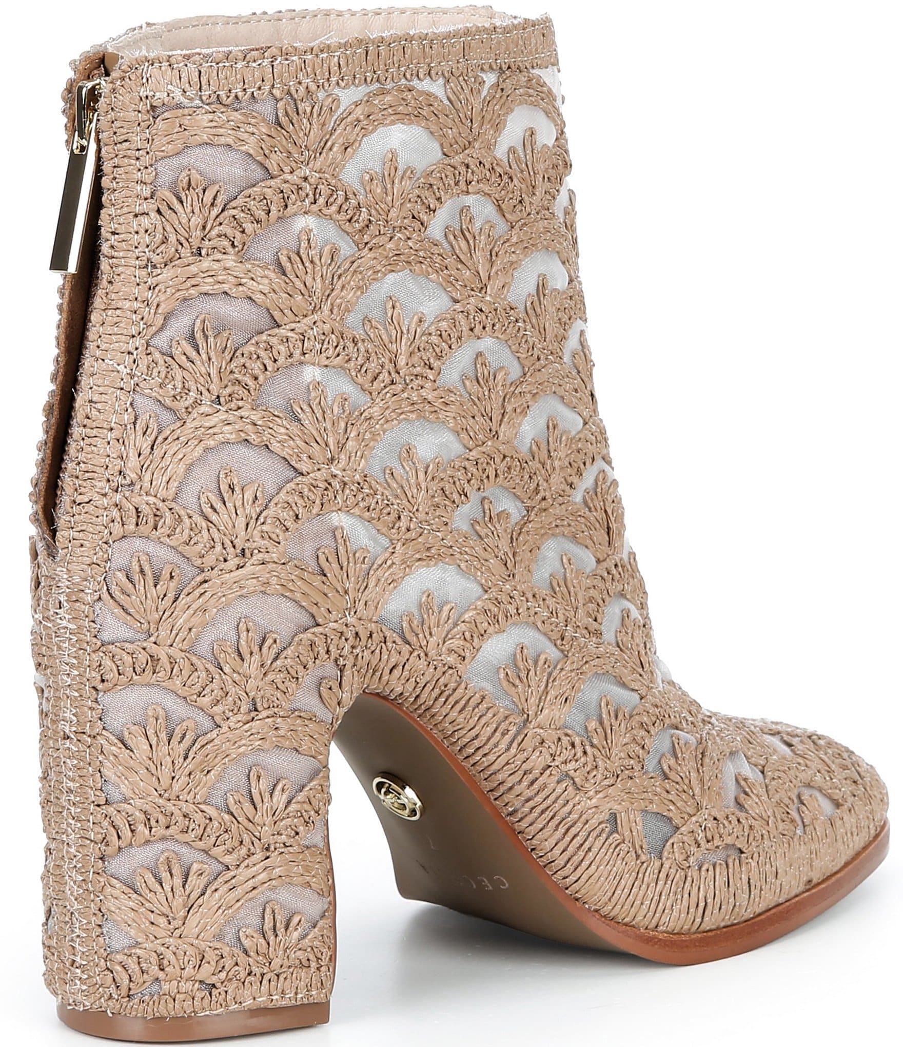 Cecelia New York Woven Detail & Mesh Block Heel Booties