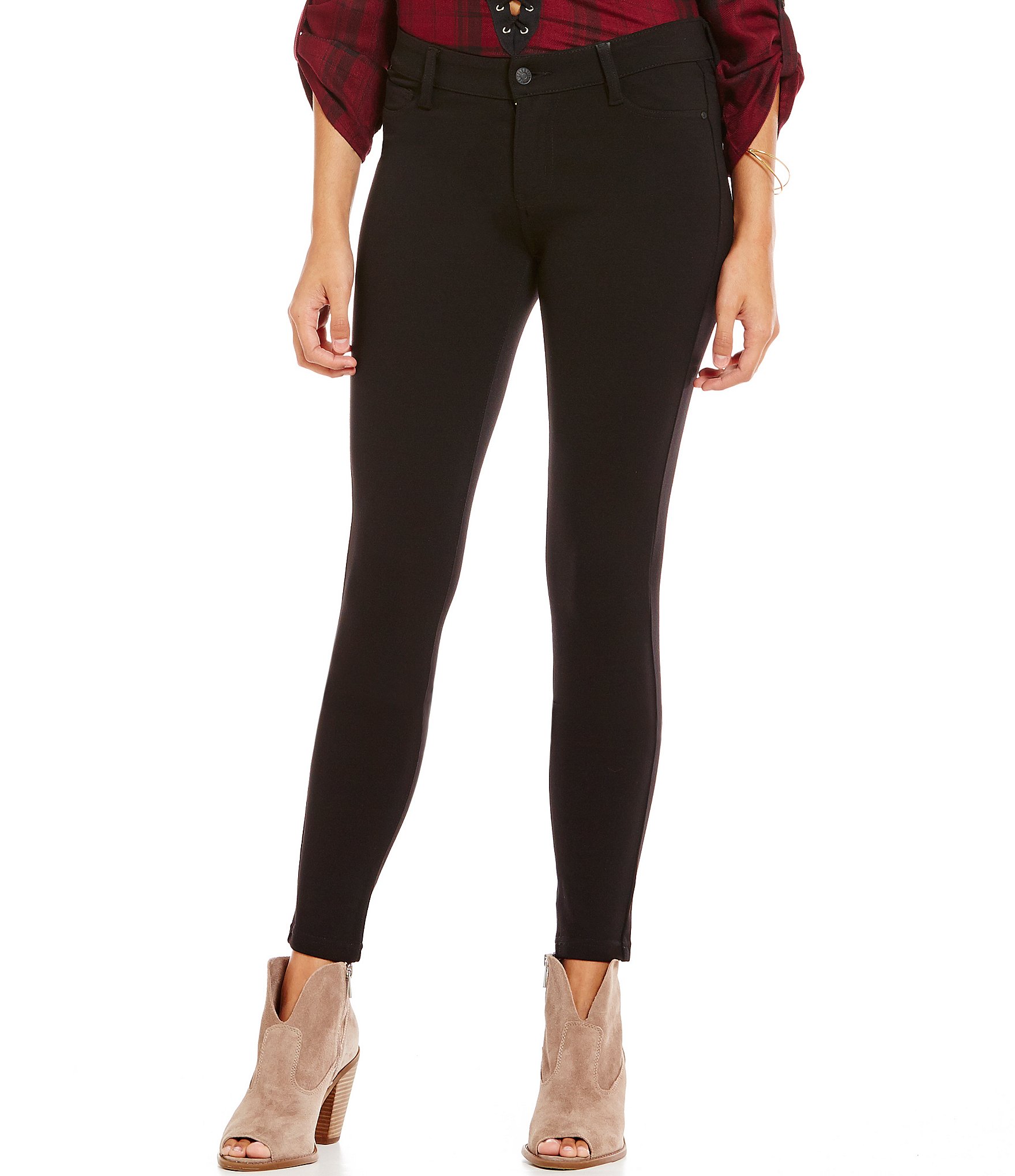 Solid Skinny Fit Ponte Pants with Zipper Pockets