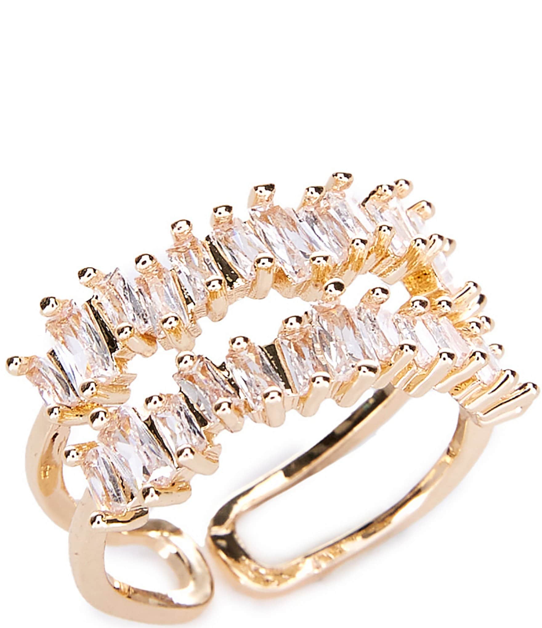 Cezanne Baguette Rows Crystal Stretch Ring | Dillard's