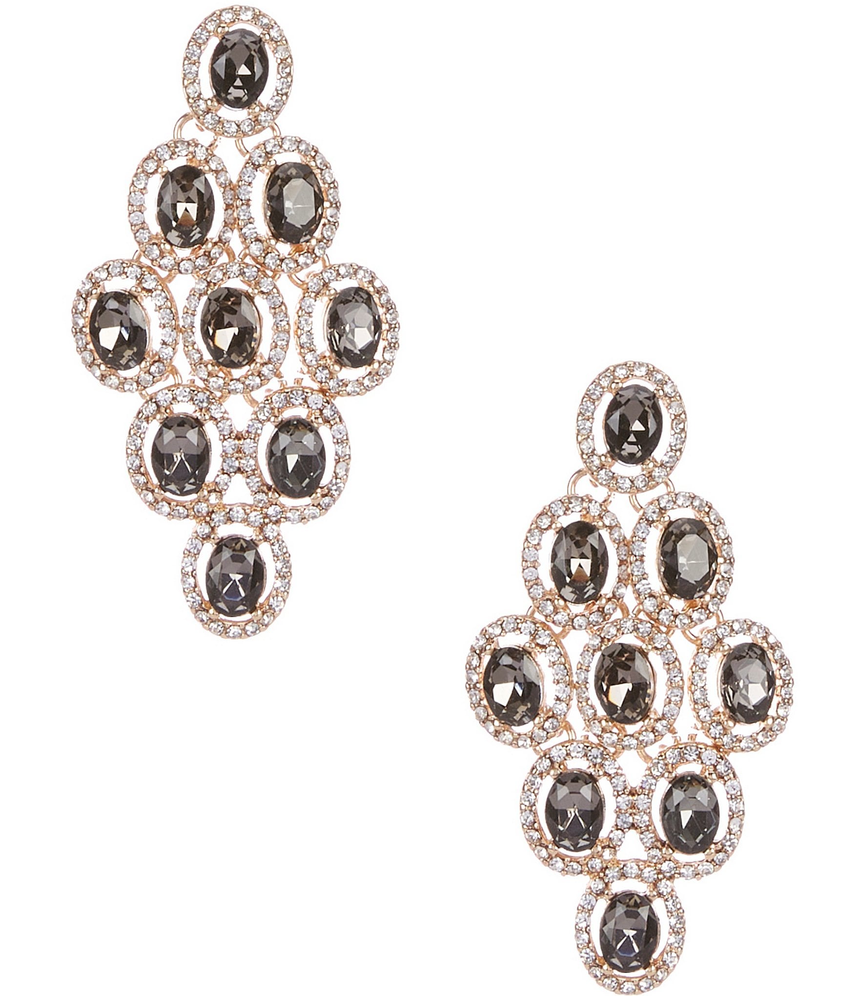 Cezanne Black Diamond Oval w/ Crystal Pave Kite Drop Earrings