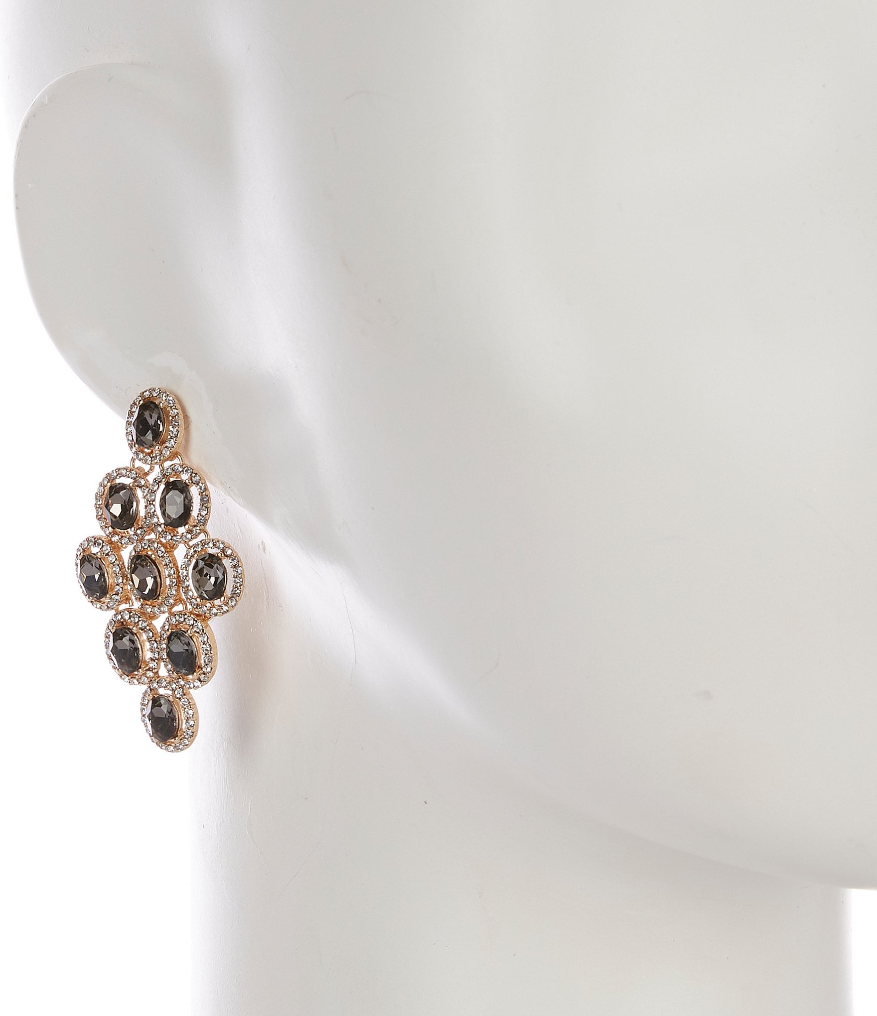 Cezanne Black Diamond Oval w/ Crystal Pave Kite Drop Earrings