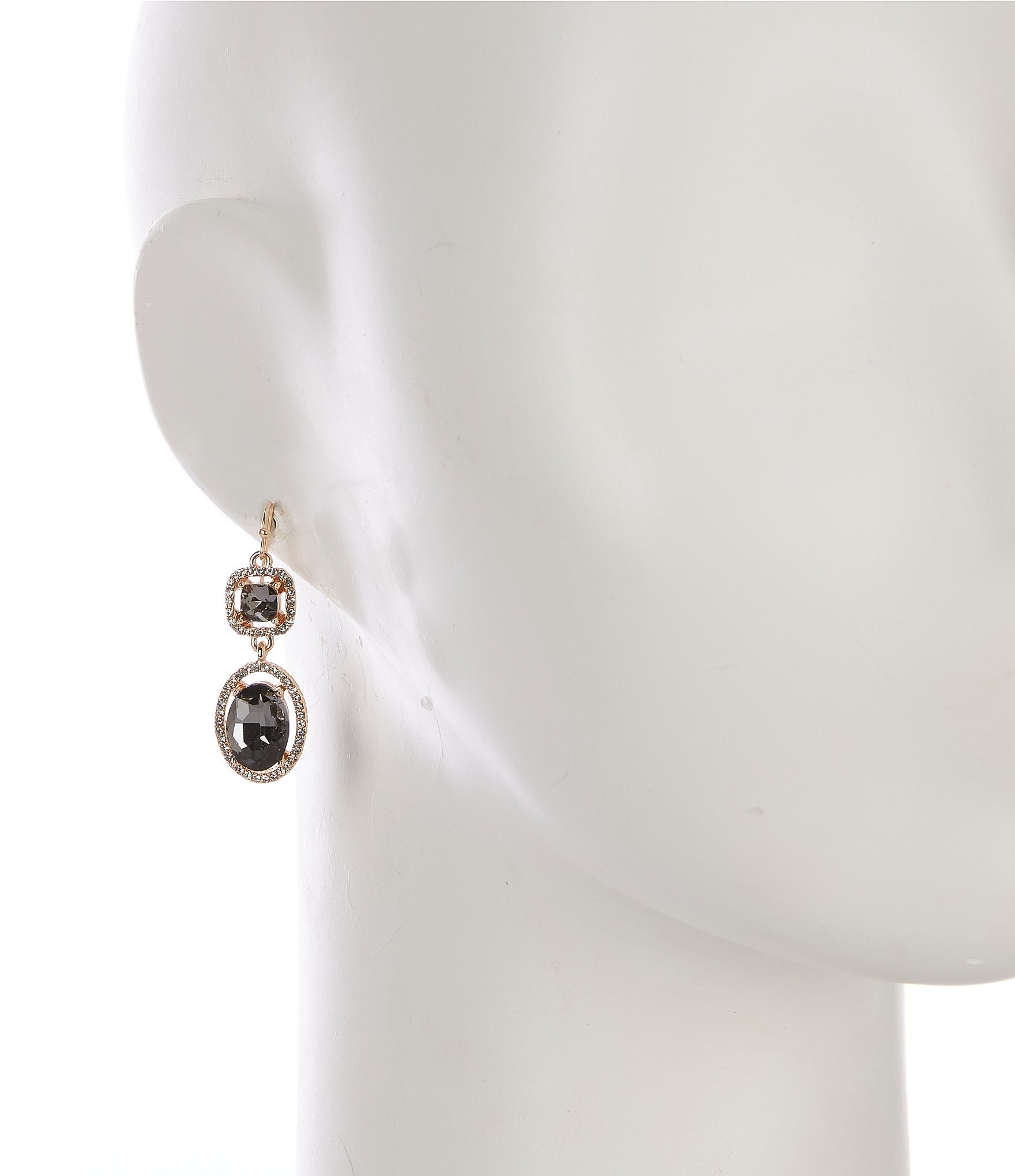 Cezanne Black Diamond Stone Crystal Pave Halo Drop Earrings