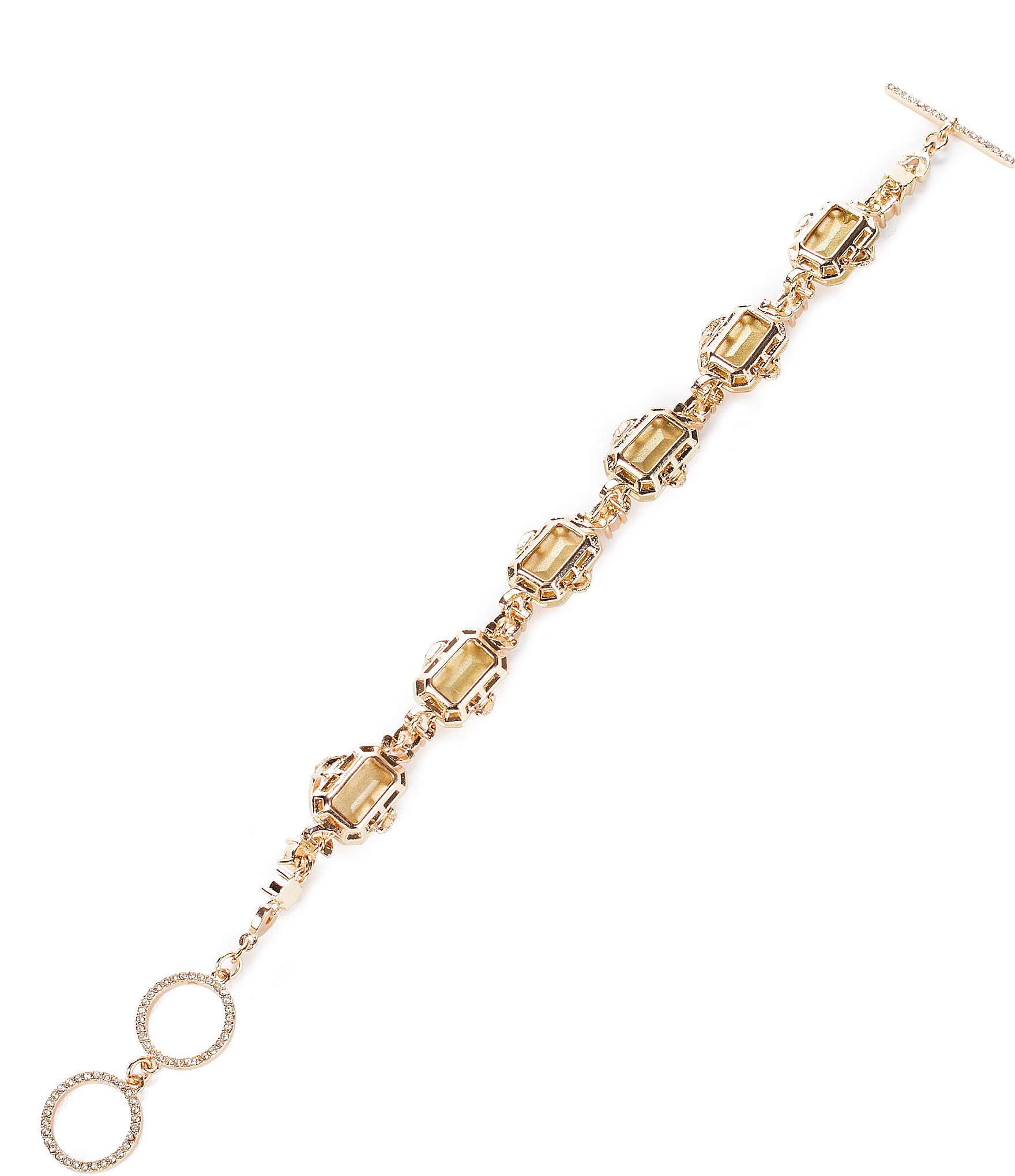 Cezanne Champagne Octagon Stone Crystal Pave Swirl Line Bracelet