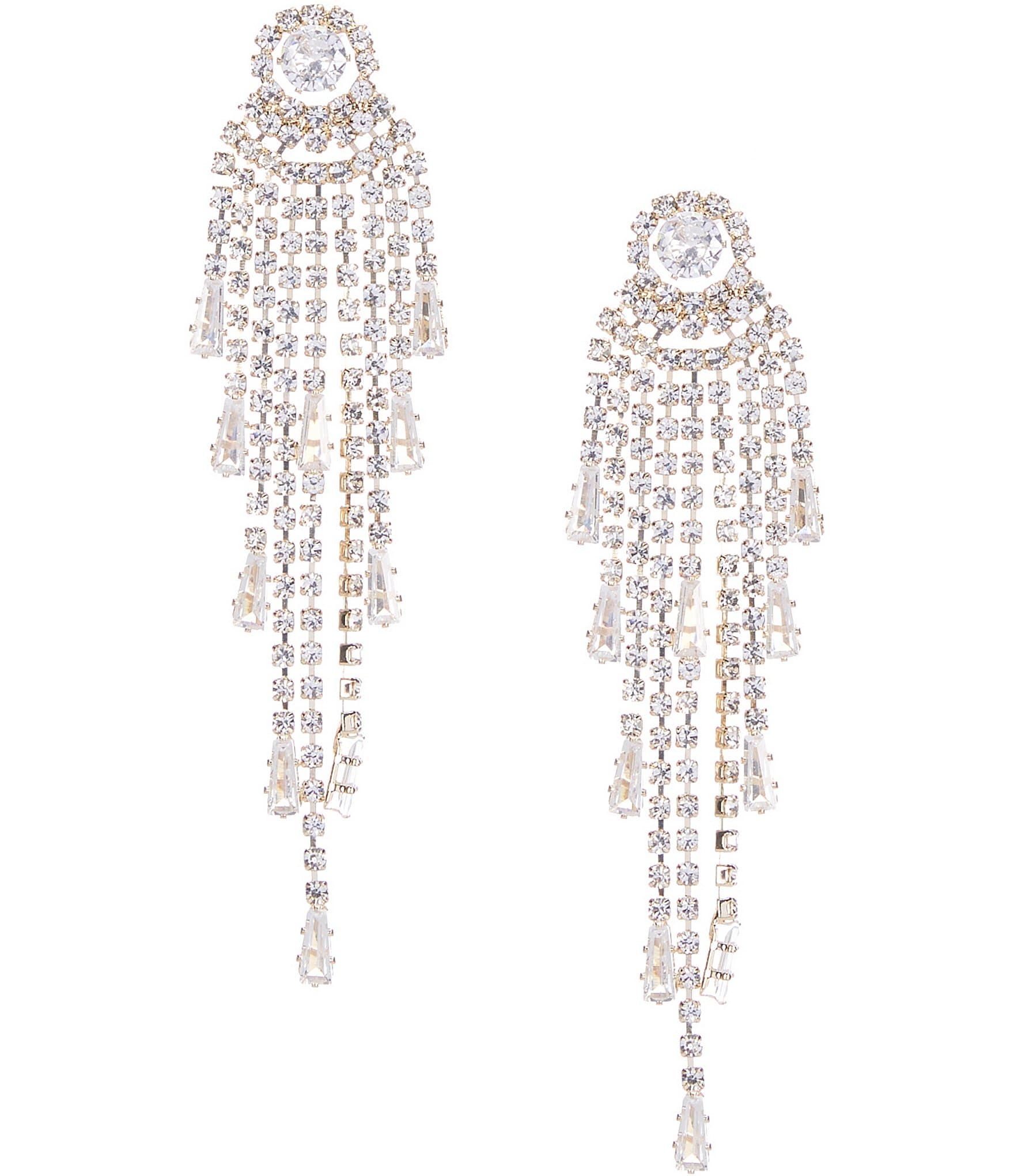 Cezanne Circle Top Crystal Fringe Drop Statement Earrings