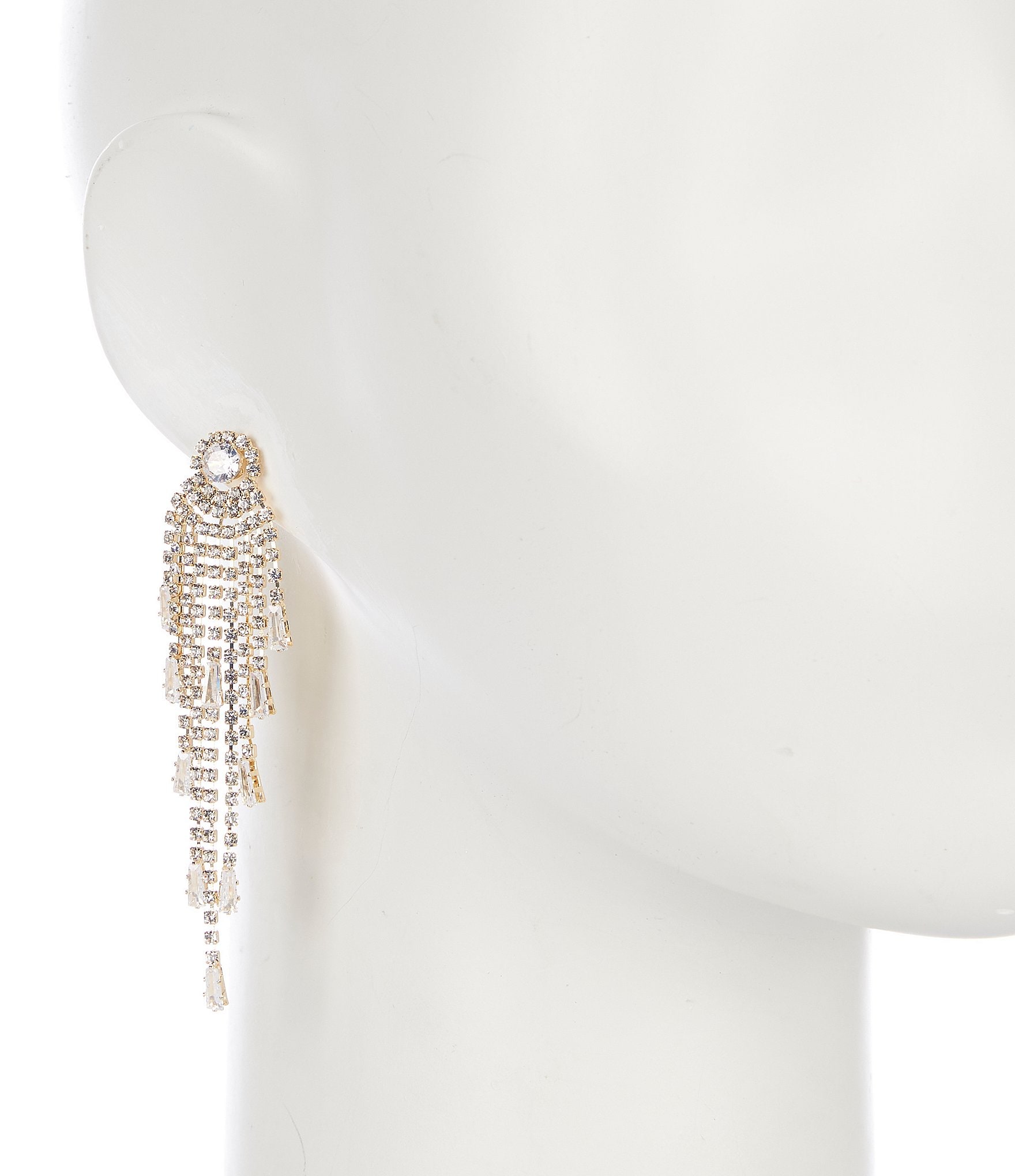 Cezanne Circle Top Crystal Fringe Drop Statement Earrings