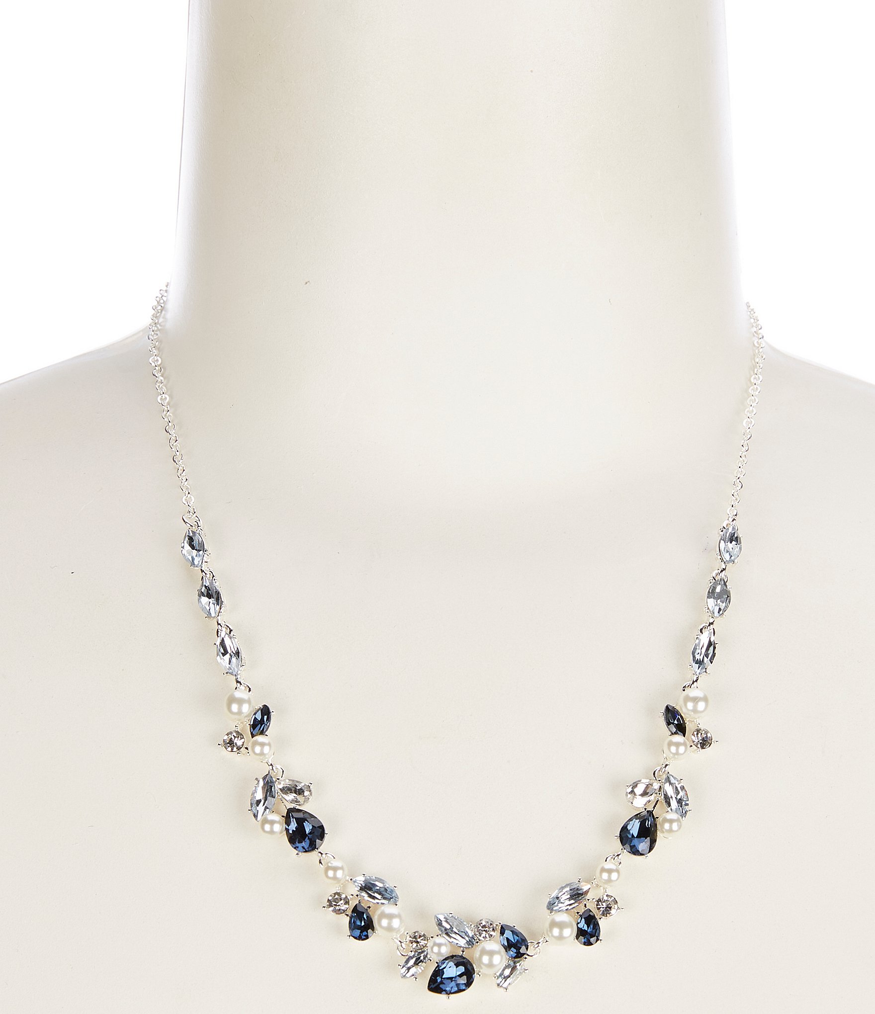 Cezanne Cluster Blue Stone and Pearl Collar Necklace